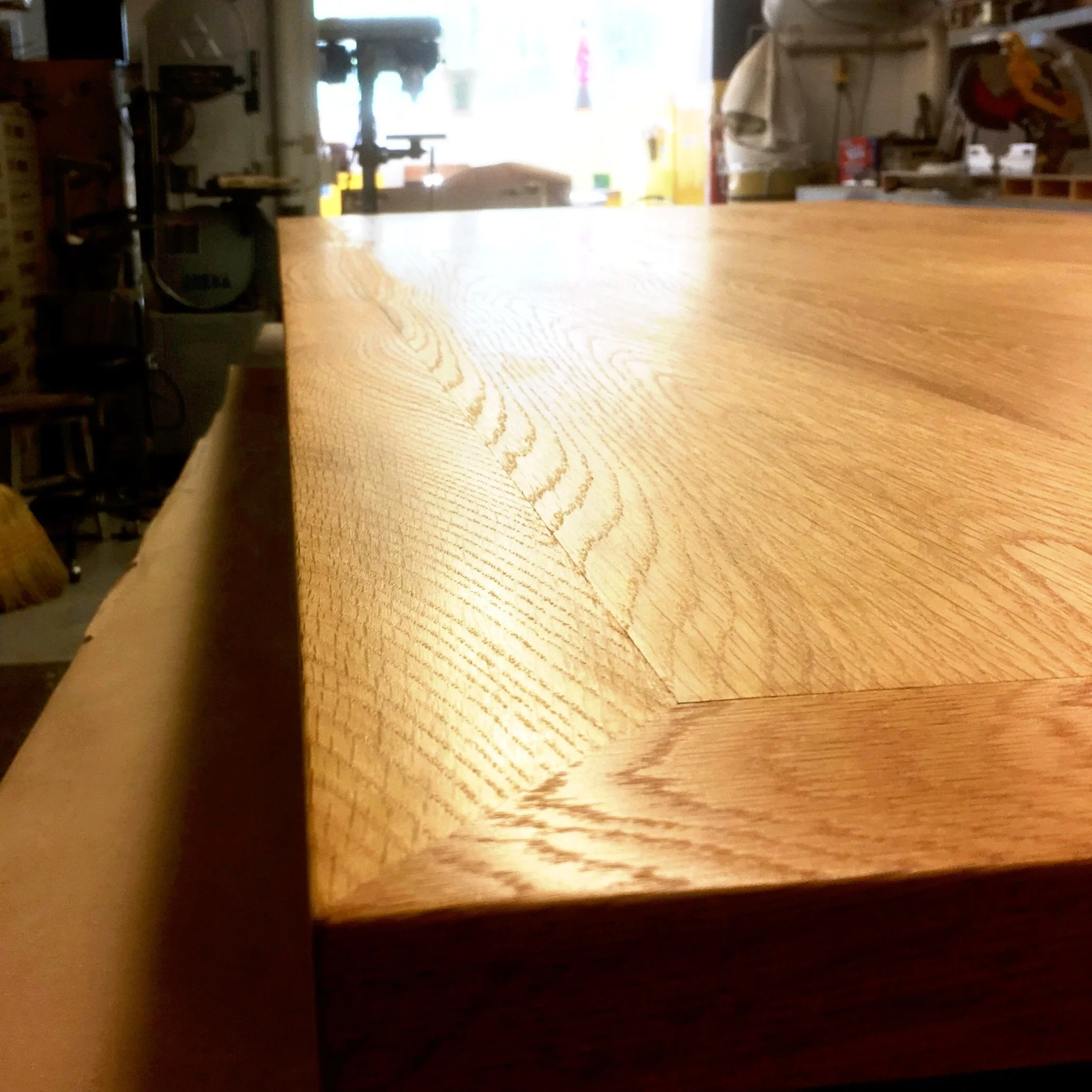 Detail of custom built conference table, white oak hardwood. Washington DC. 