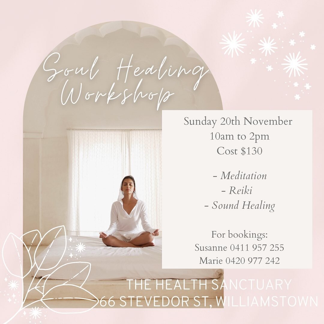 Ready to heal your body and soul? Join us on this powerful Soul Healing Workshop which will involve meditation, reiki healing, journaling and sound healing. This is a transformative day and you will leave feeling re-energized and high vibrational. ✨✨