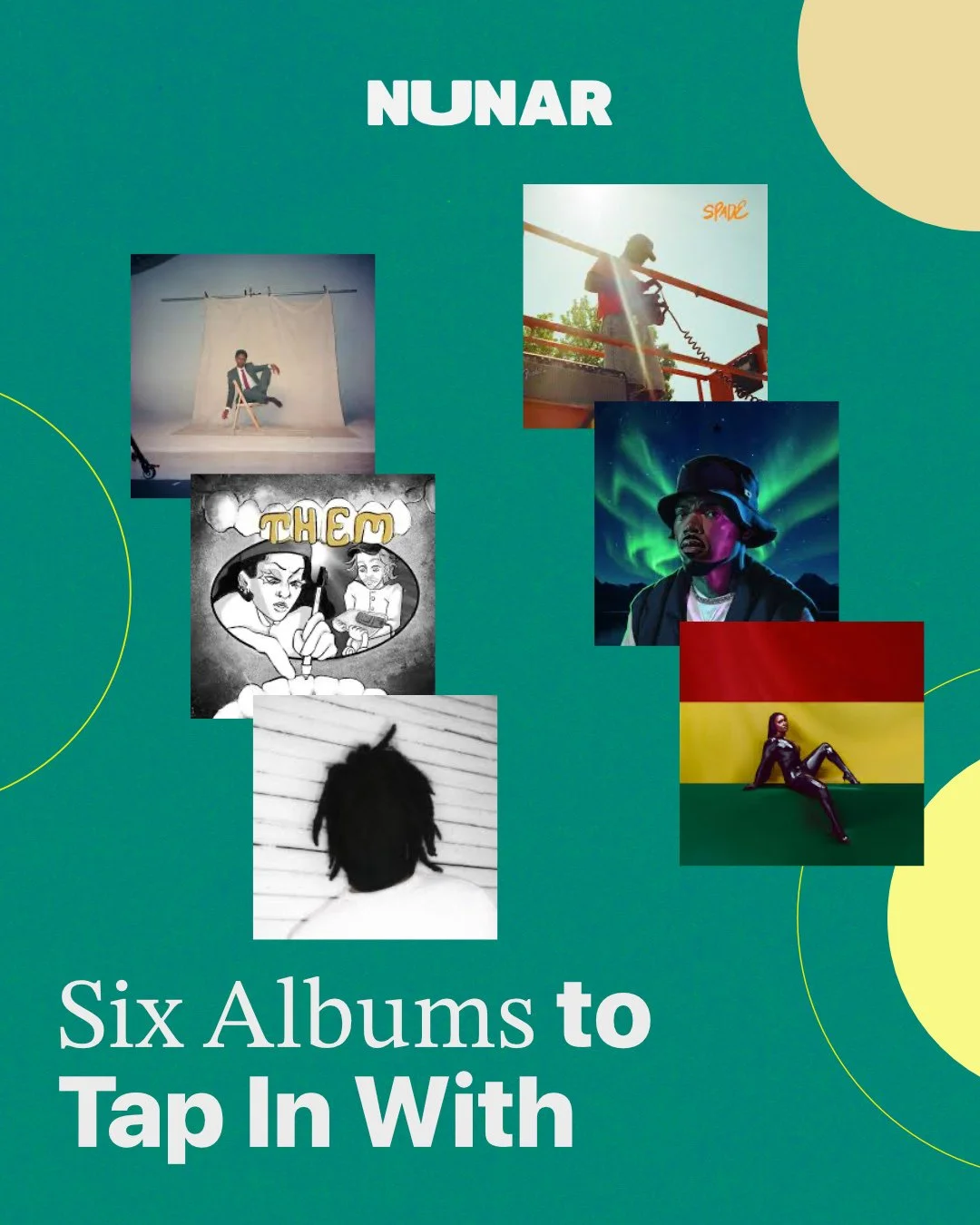 A new Sunday series of 6️⃣ albums to tap in with, curated by our Editorial Co-Director @jercshore.⁠
⁠
FEATURING:⁠
1) Concubania by @isaiahuron⁠
2) Spade by @carterace⁠
3) DAWG by @lovejuto⁠
4) THEM by @fathersokka⁠
5) Black Star by @amaarae⁠
6) Star 