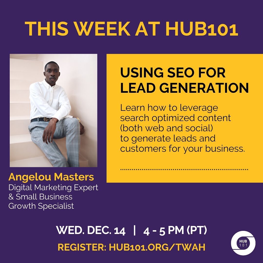 Join Jacker Digital owner and @hub101 for a #SEO #Marketing workshop where you can learn how to use search to grow your business.

This is a combo virtual and in-person event so you can take advantage even if you are not local 😃. Check out @hub101 f