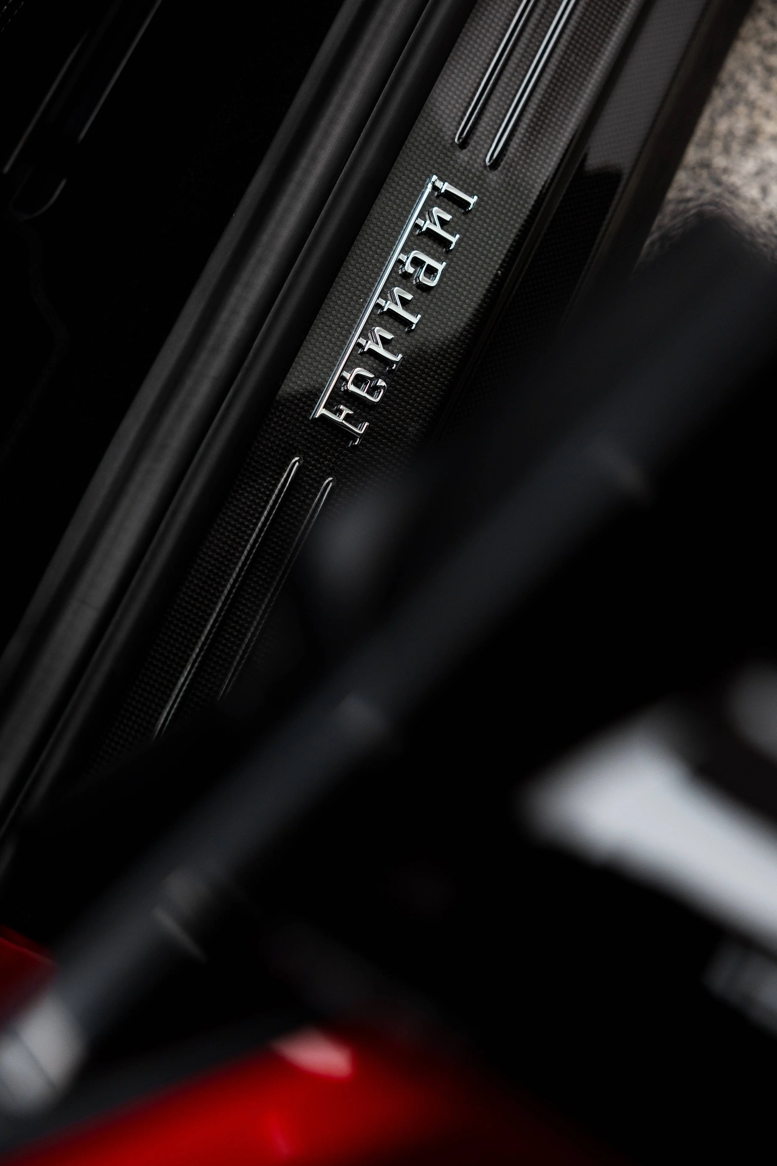 Red Ferrari 812 GTS interior detailing door sill Ferrari script in Sydney