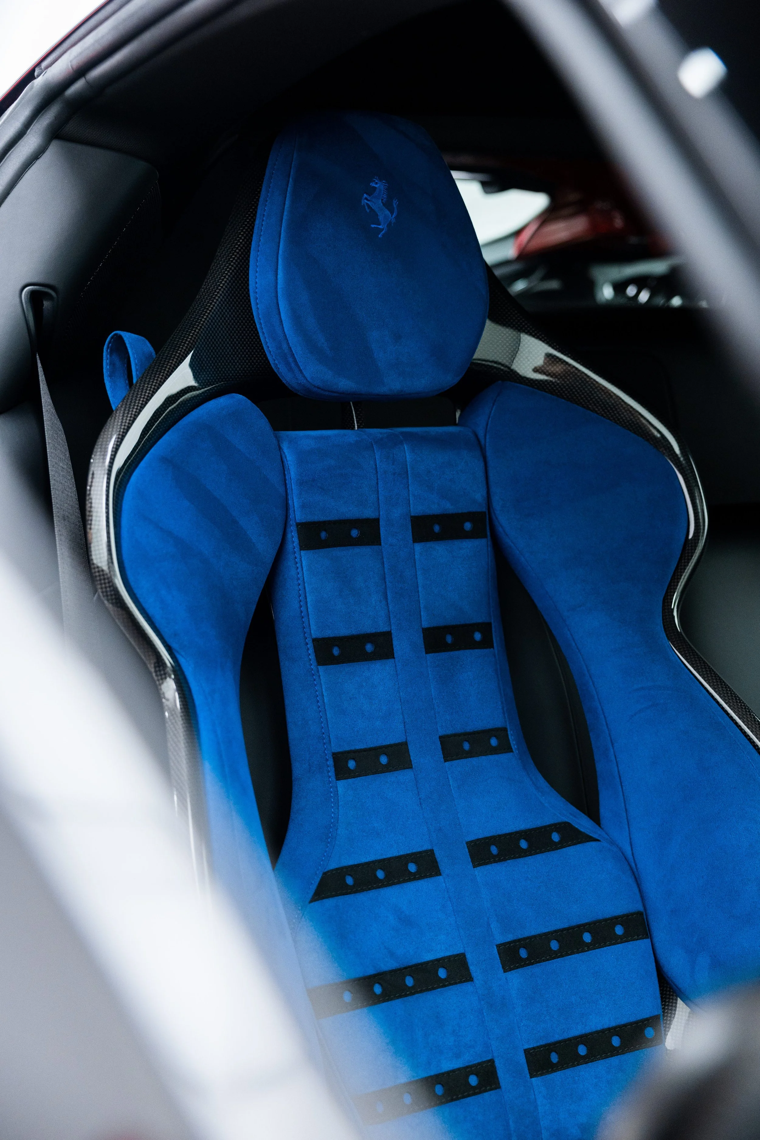 Ferrari 849 Testarossa blue racing seat after interior detailing in Sydney