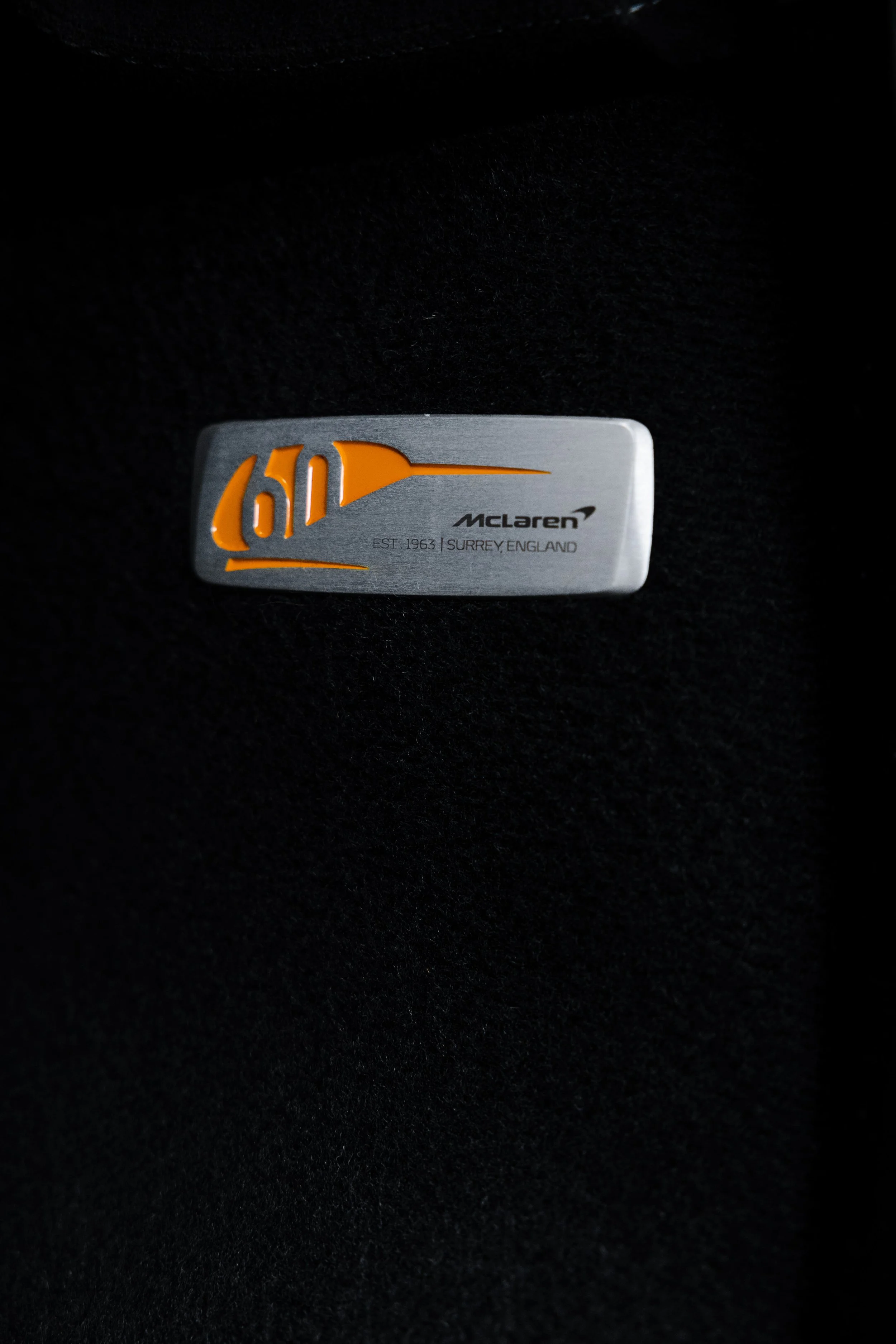 Black McLaren 750S interior detailing 60th anniversary badge in Mona Vale