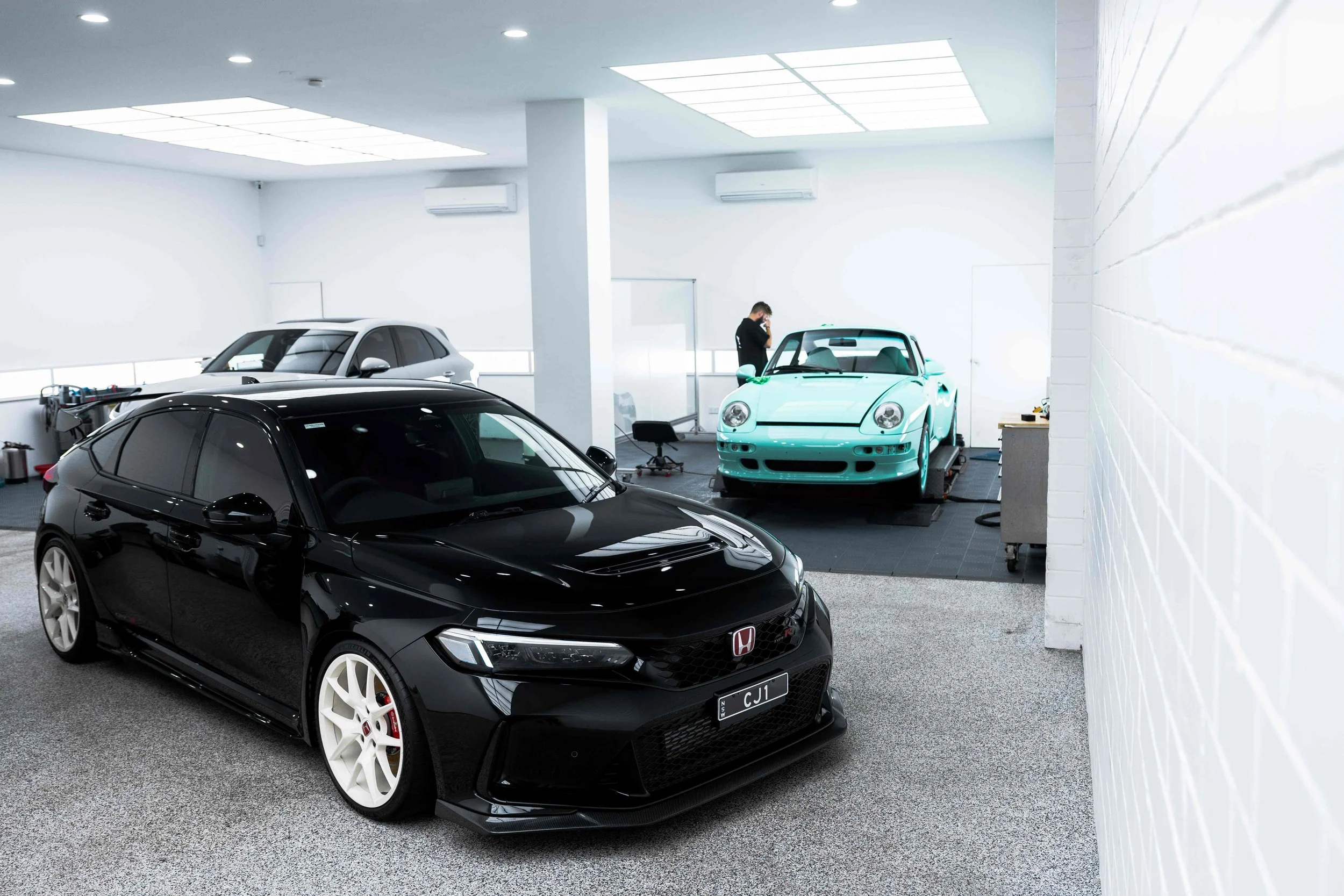 Black Honda Civic Type R in ADS detailing studio in Mona Vale