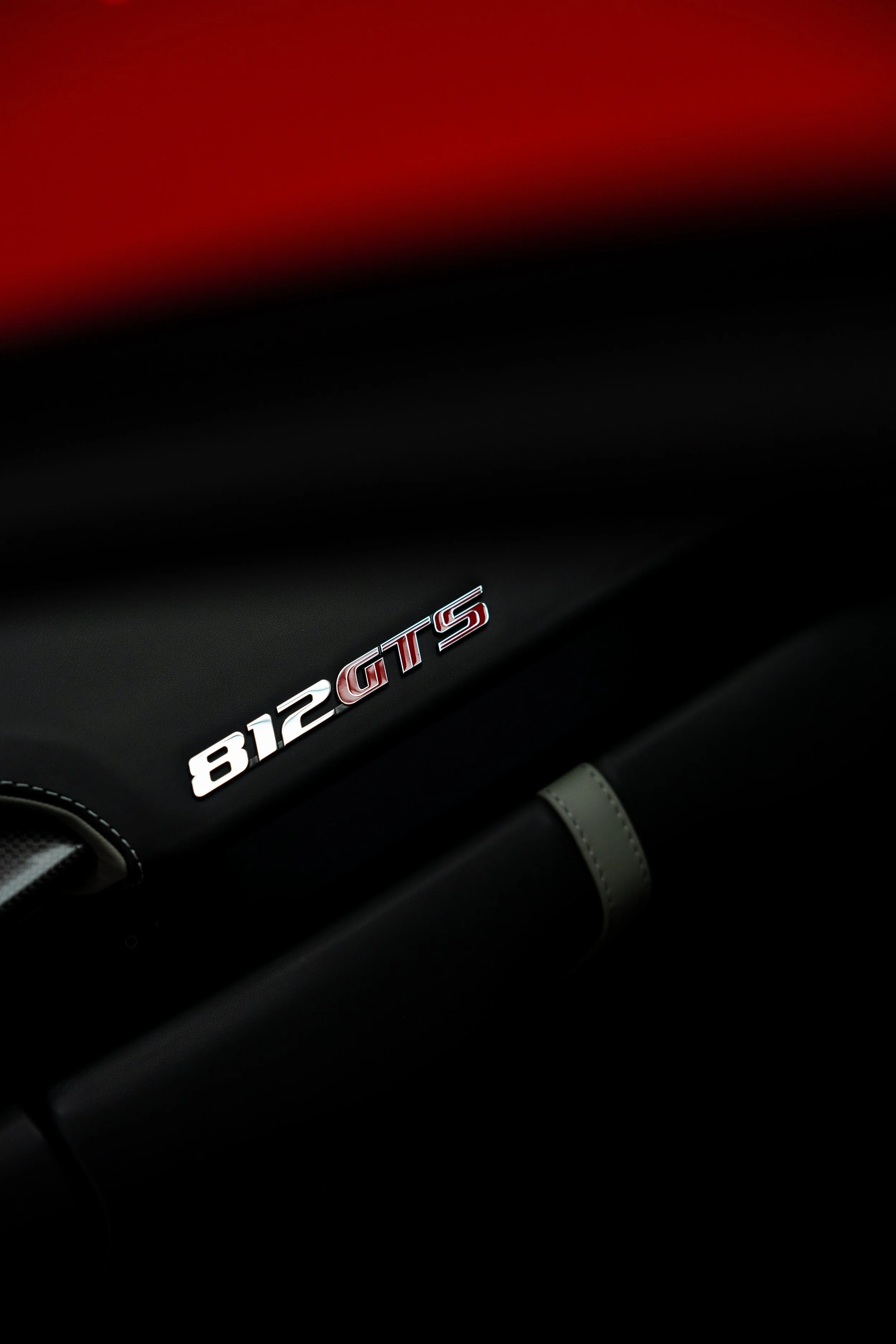 Red Ferrari 812 GTS interior detailing 812 GTS badge in Mona Vale