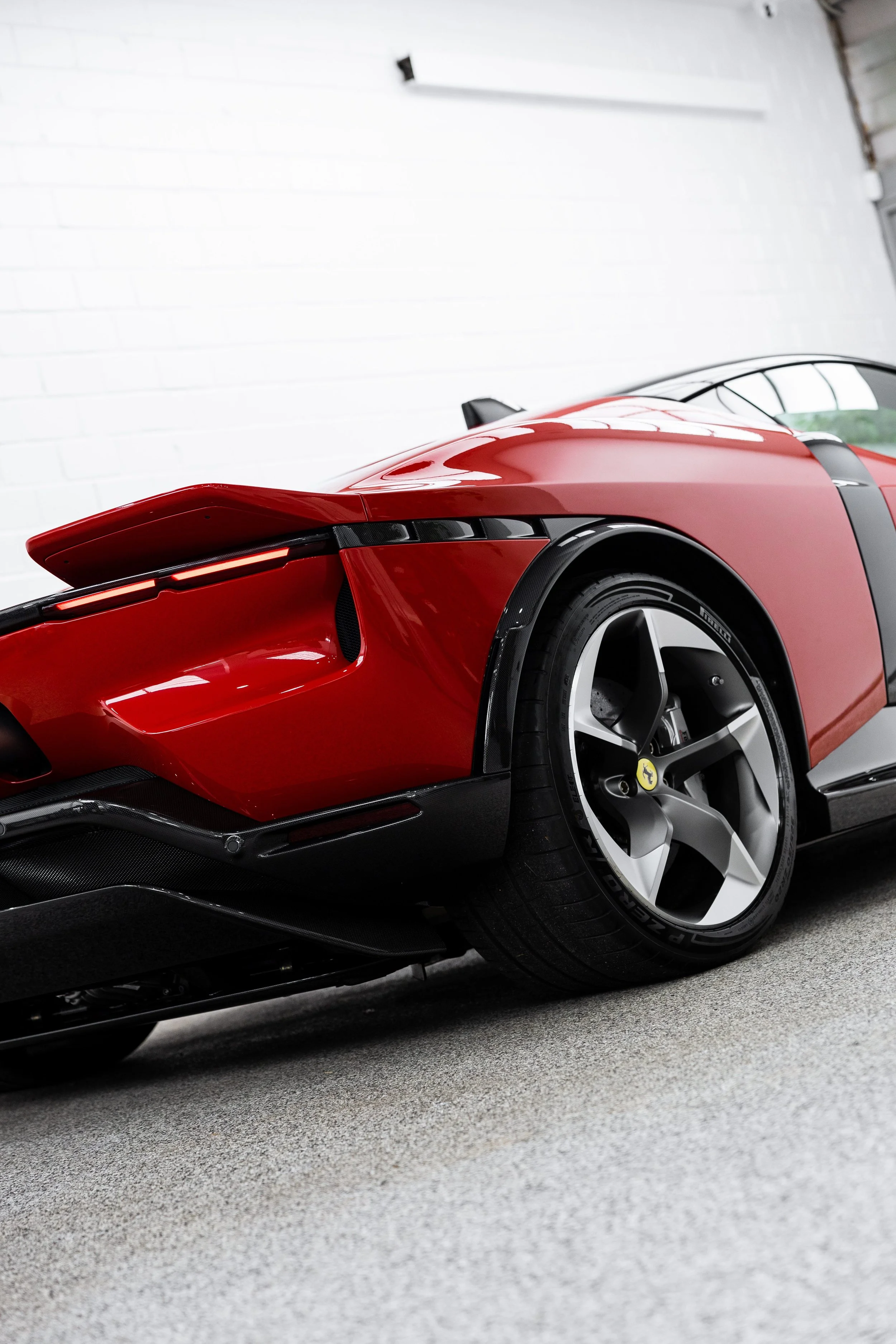 Red Ferrari 849 Testarossa rear quarter and wheel with XPEL Paint Protection Film in Sydney