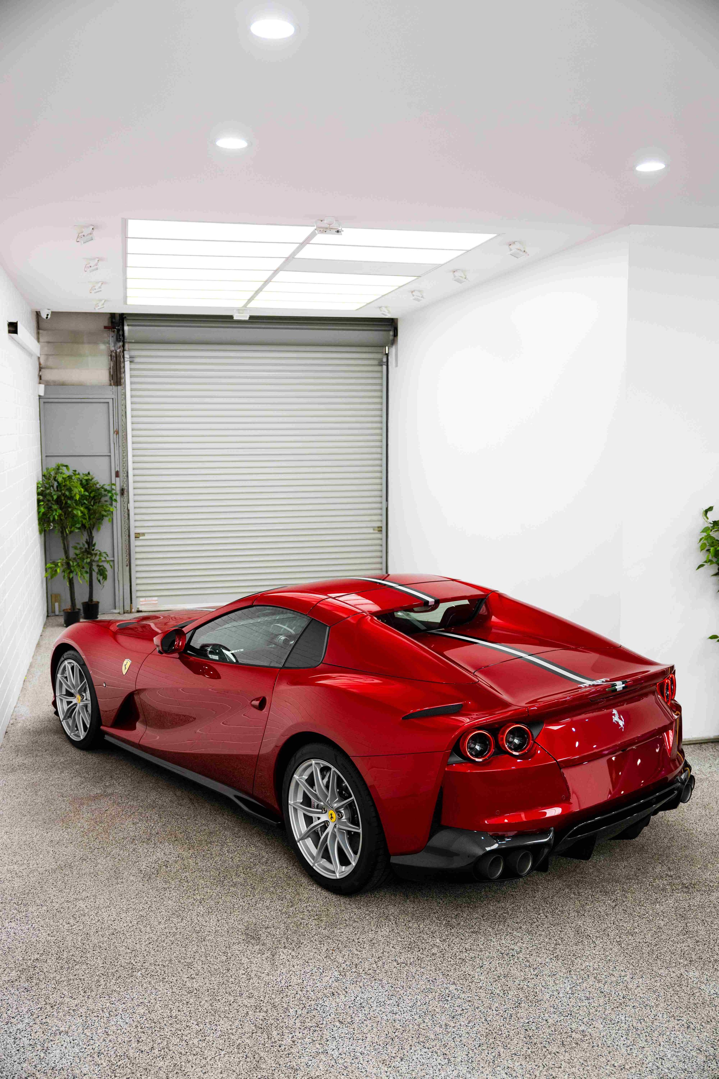 Red Ferrari 812 GTS rear three quarter with XPEL Paint Protection Film in Sydney