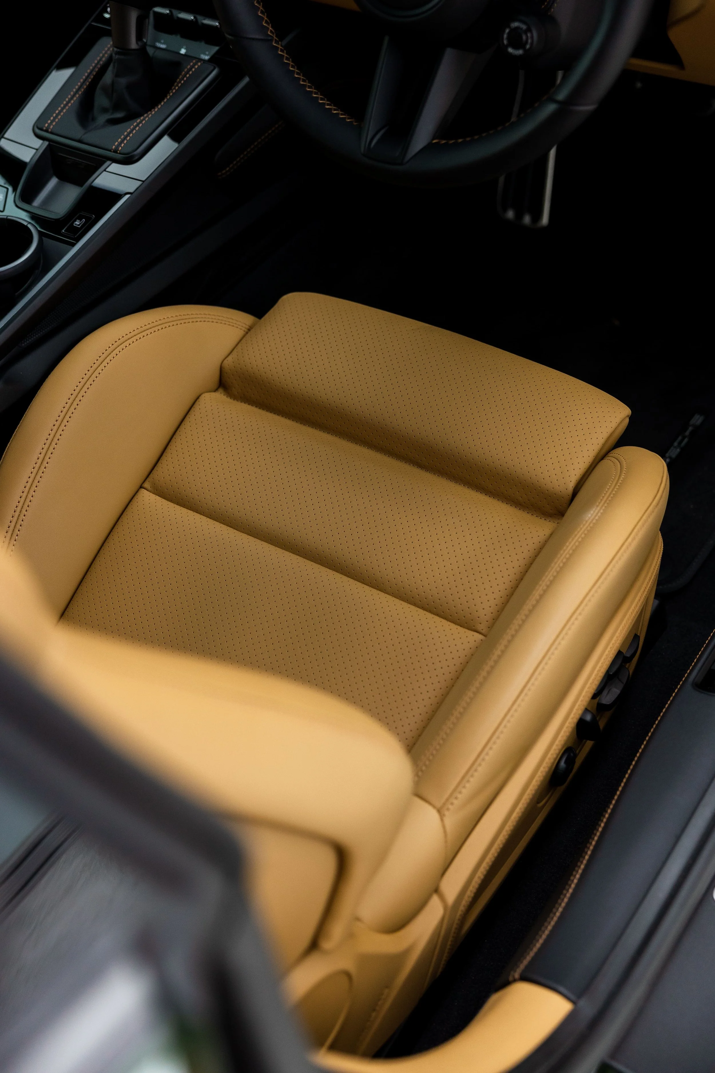 Porsche 911 GT3 Touring tan leather interior seat detail with full PPF by ADS in Mona Vale
