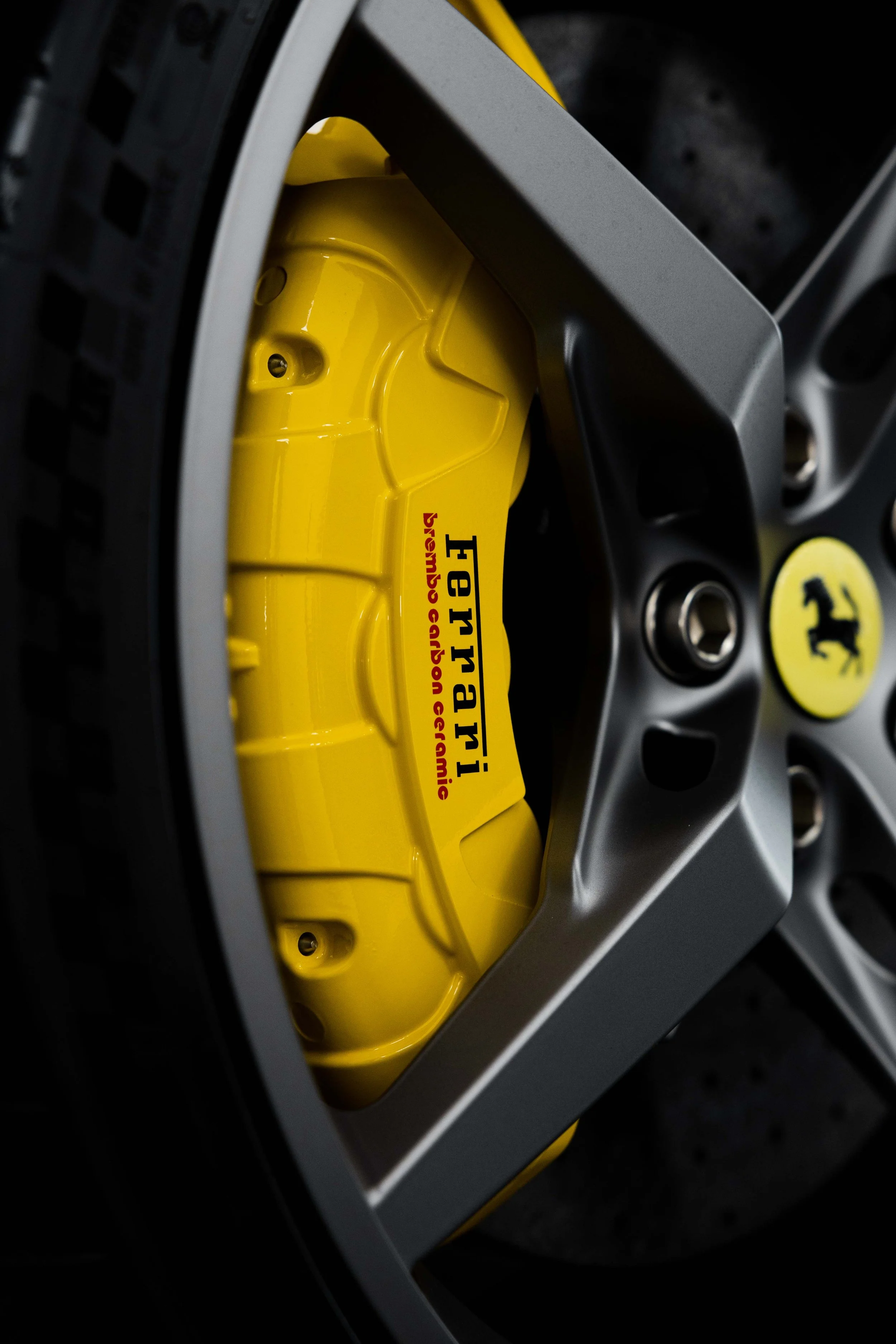Red Ferrari 296 Speciale yellow Brembo carbon ceramic brake caliper and wheel in Sydney