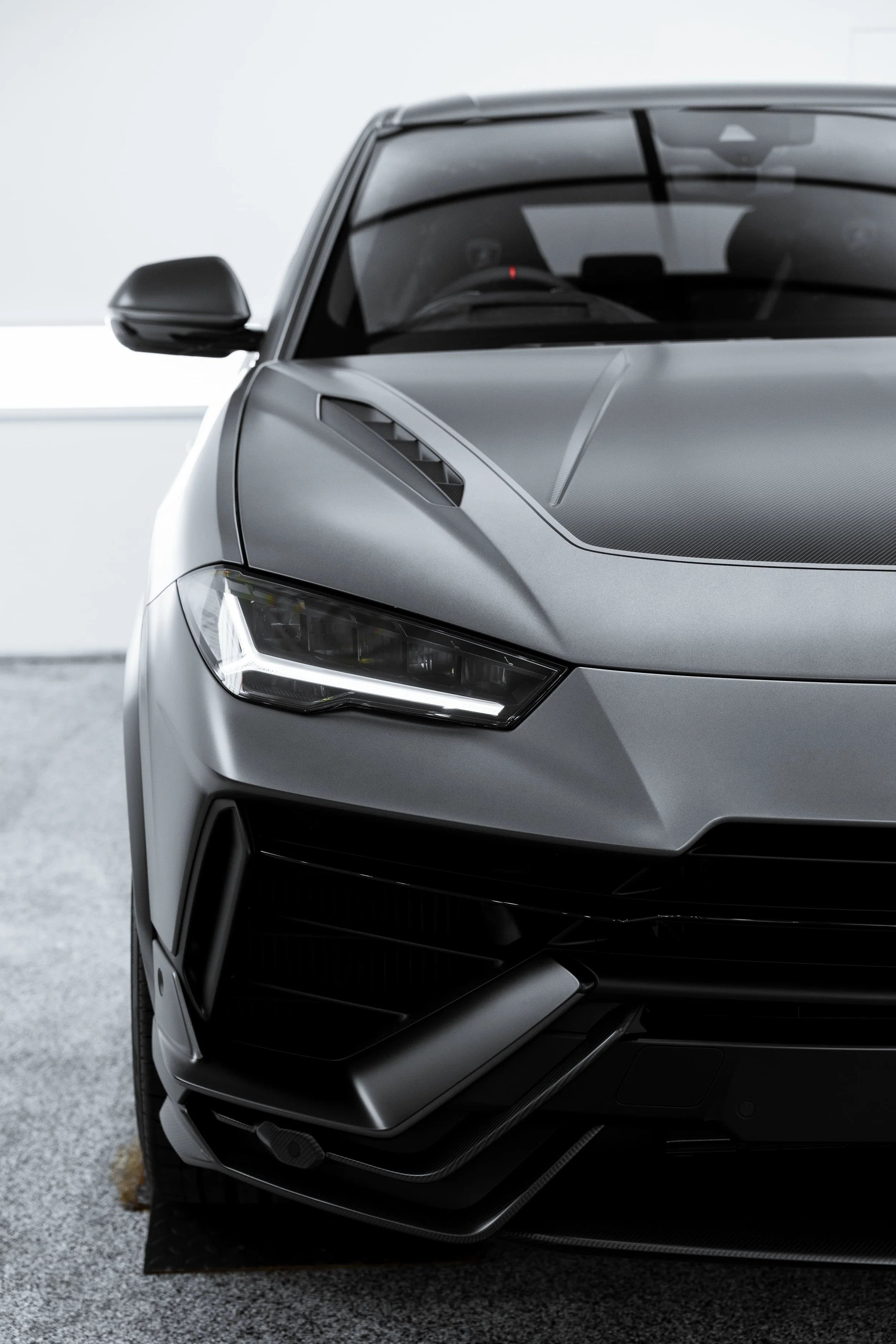 Front view of Lamborghini Urus with matte finish and PPF protection by ADS in Sydney