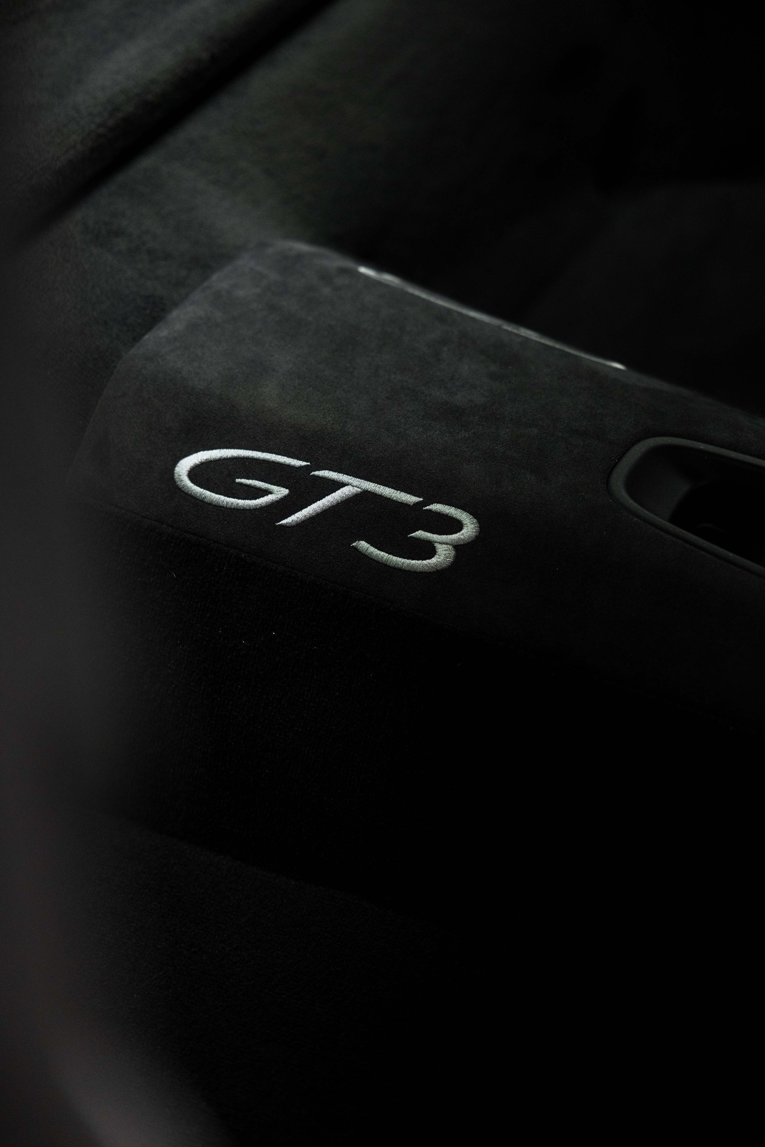 White Porsche GT3 interior detailing headrest GT3 embroidery in Sydney