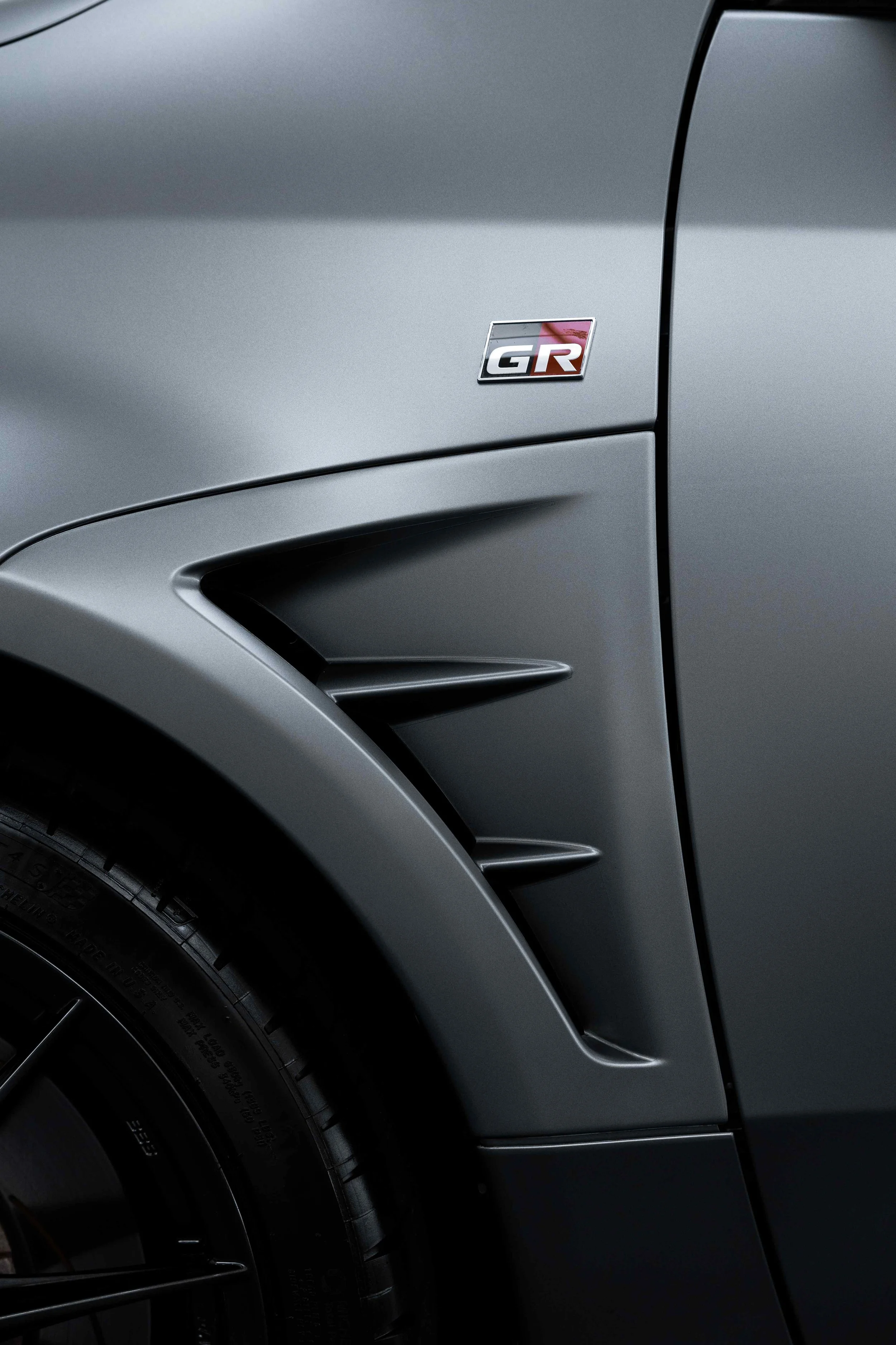 Matte grey Toyota GR Yaris rear guard GR badge and vents with XPEL Paint Protection Film in Sydney