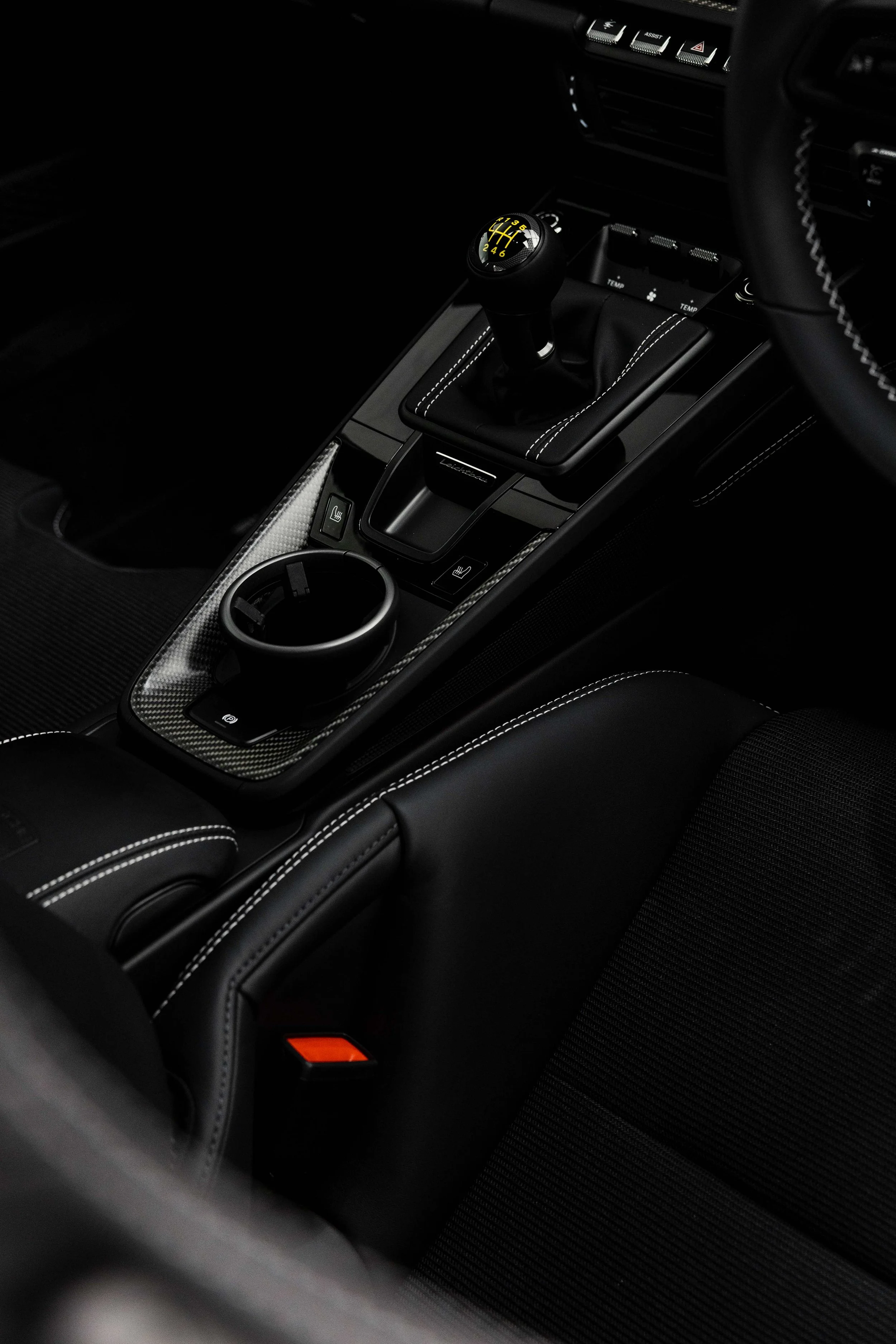 Cream Porsche 911 GT3 Touring interior detailing manual gear shifter and console in Sydney