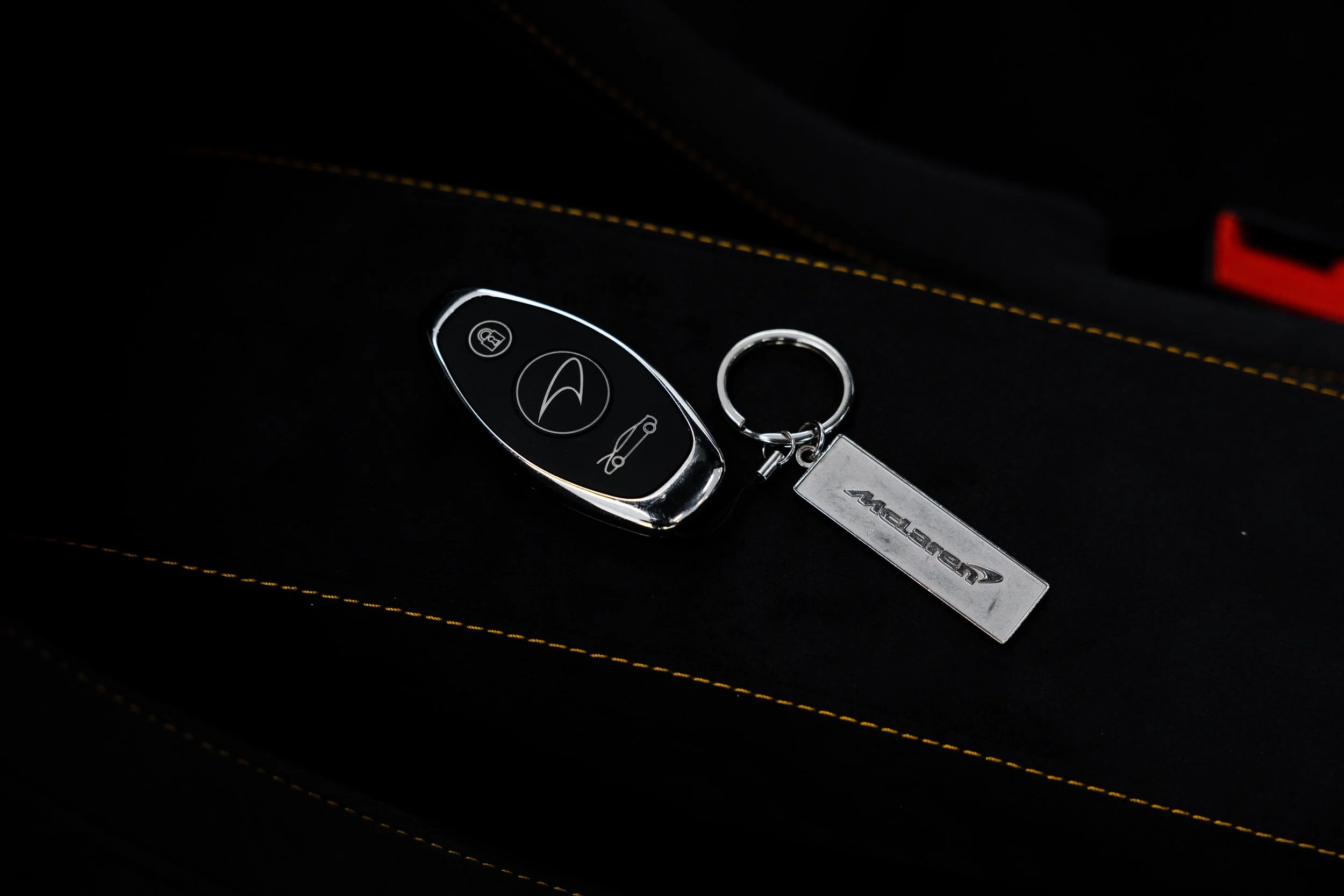 Black McLaren 750S interior detailing key fob and McLaren keyring in Mona Vale
