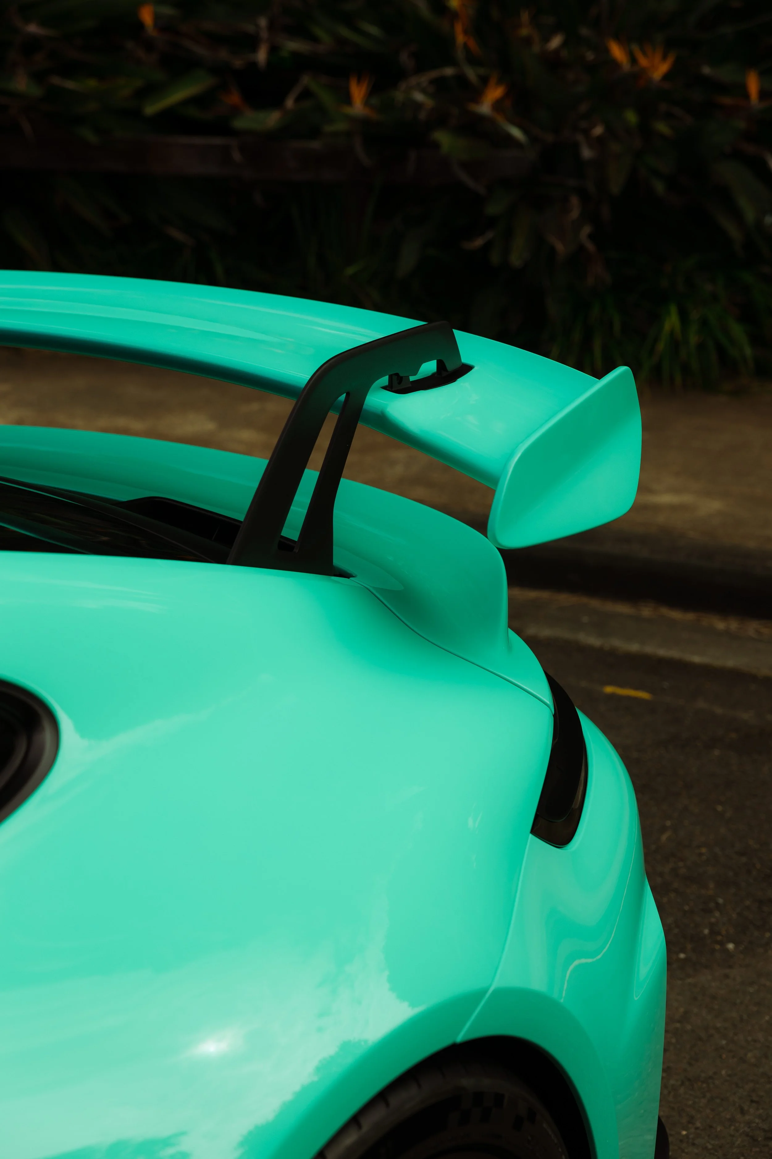 Mint green Porsche 911 GT3 rear wing and rear guard with XPEL Paint Protection Film in Mona Vale