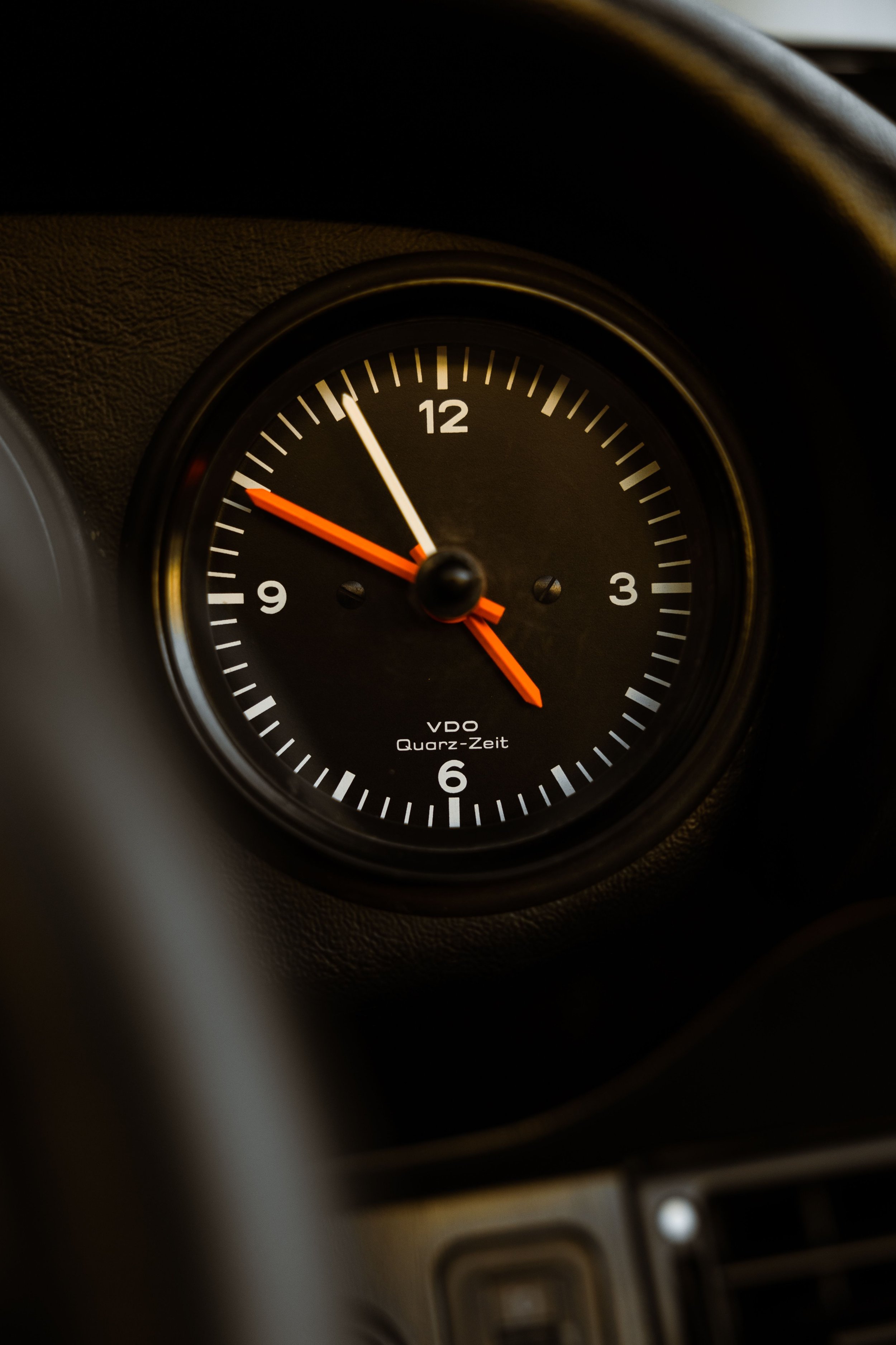 Silver 1989 Porsche 911 Carrera Targa interior detailing VDO quartz clock detail in Mona Vale