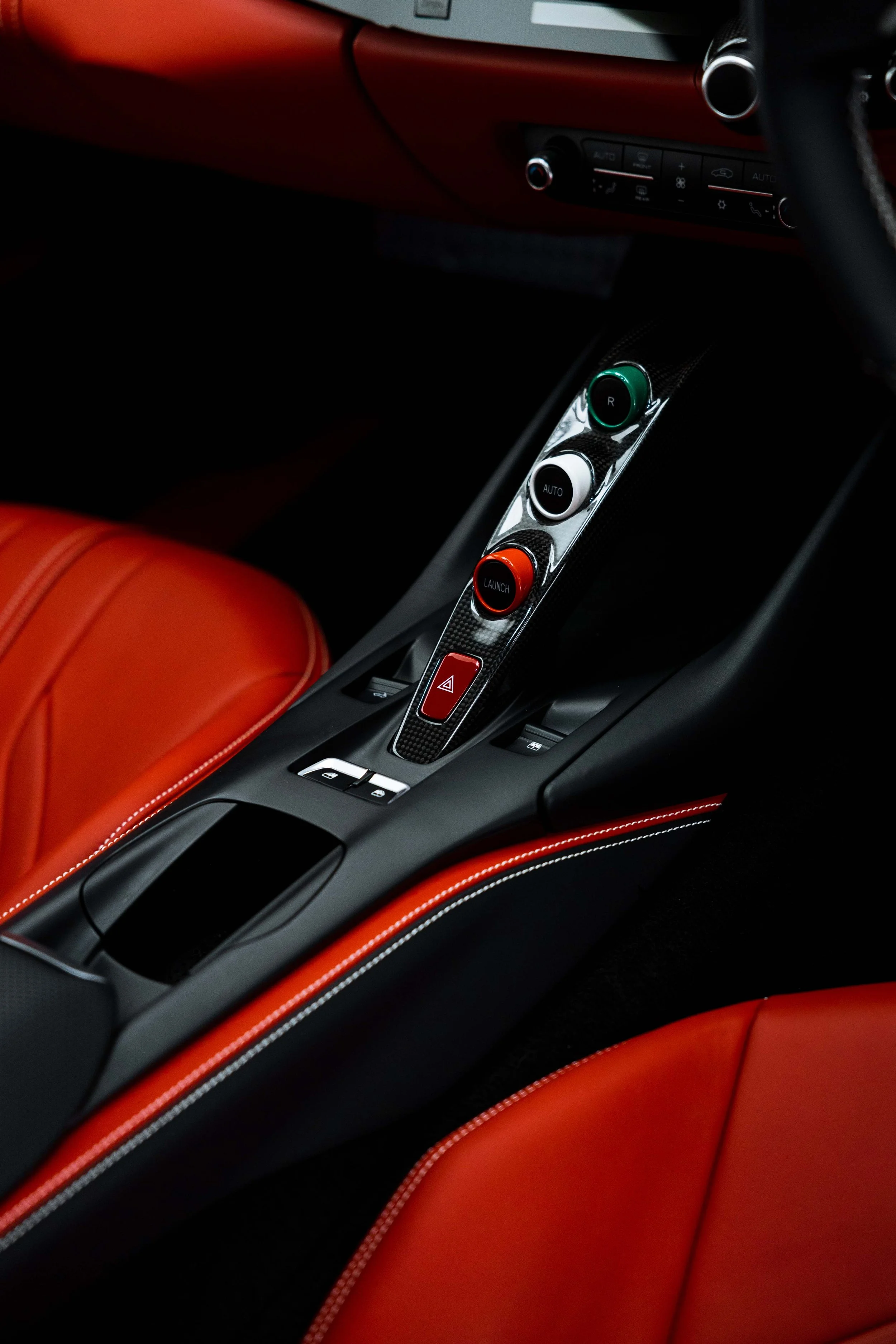 White Ferrari 812 GTS interior detailing centre console switches in Mona Vale