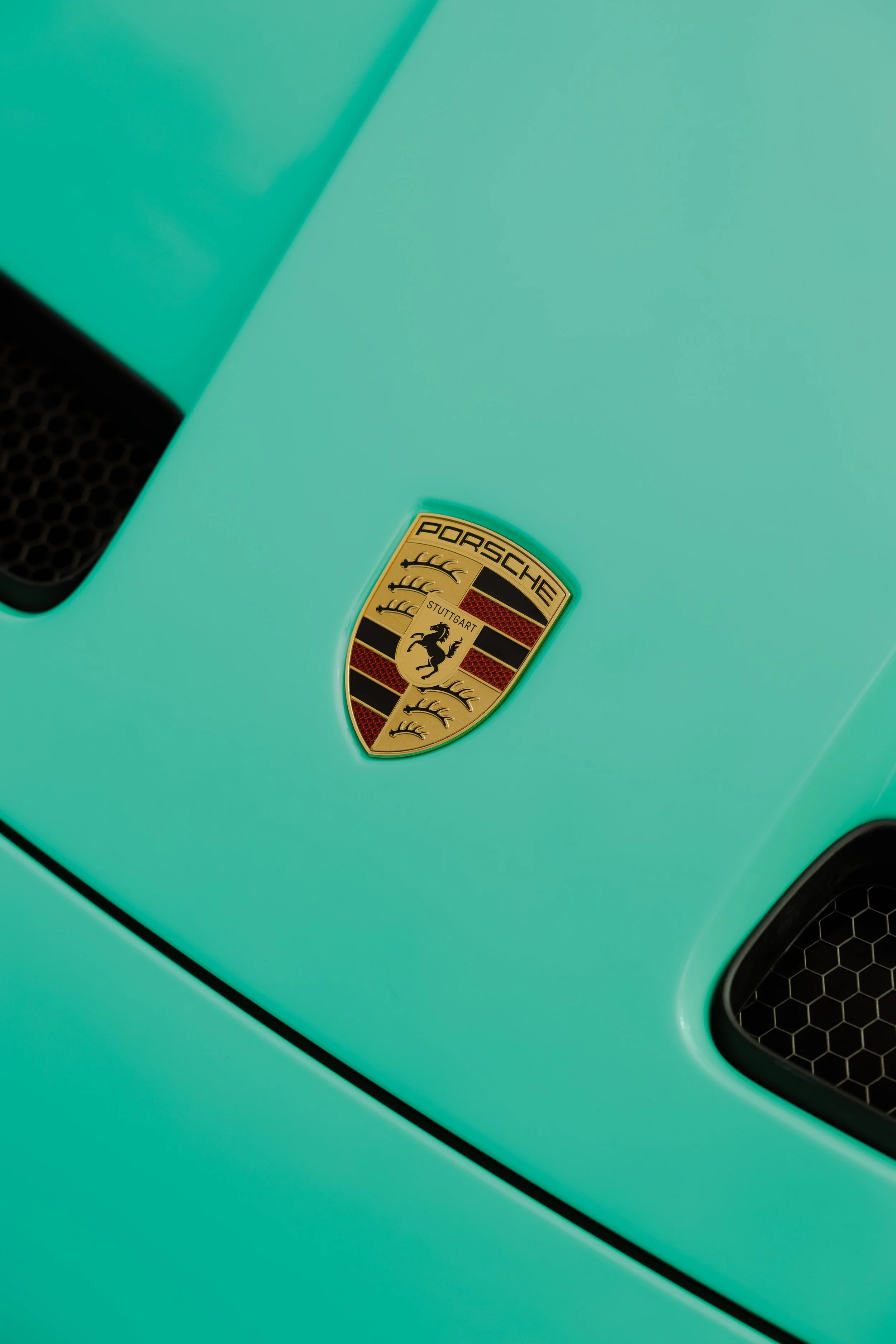 Mint green Porsche 911 GT3 bonnet Porsche crest badge with XPEL Paint Protection Film in Mona Vale