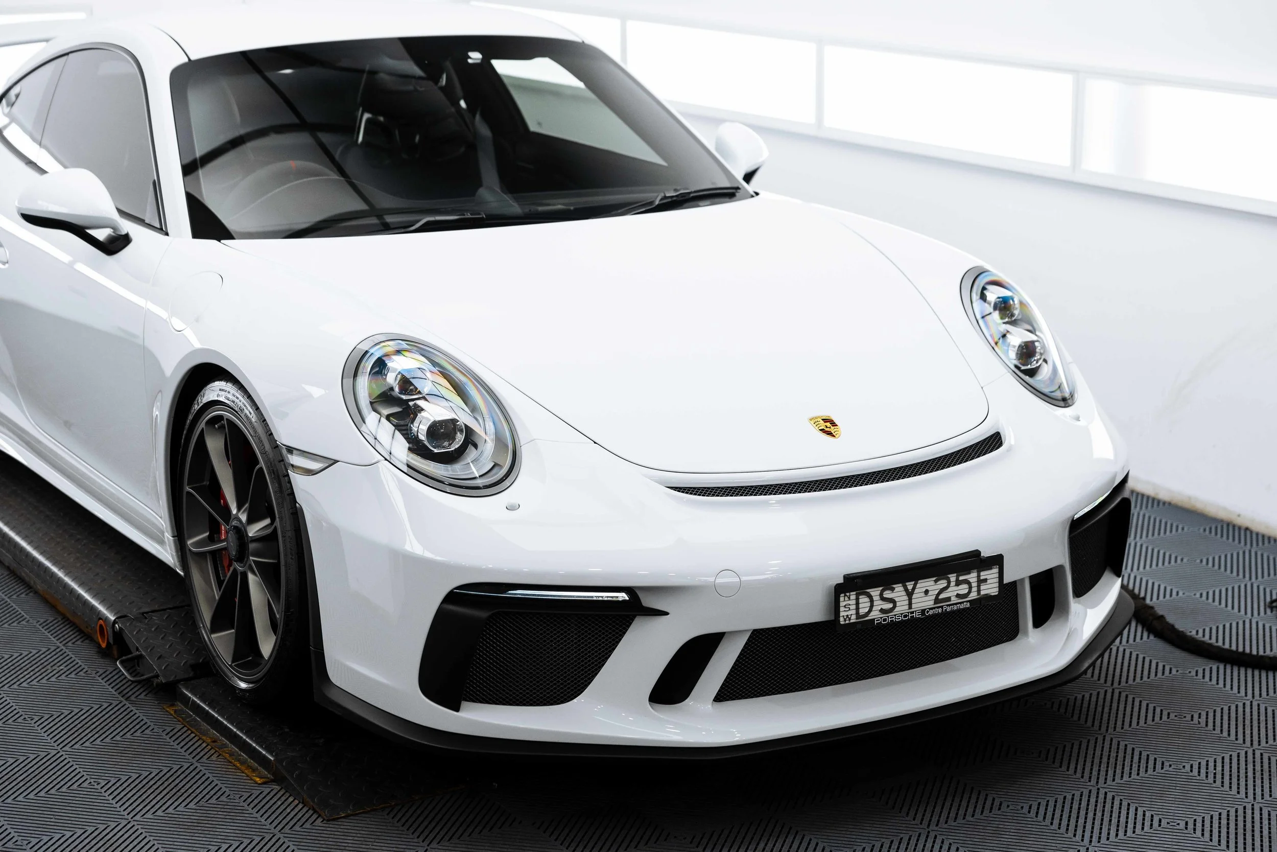 White Porsche GT3 front three quarter with XPEL Paint Protection Film in Sydney