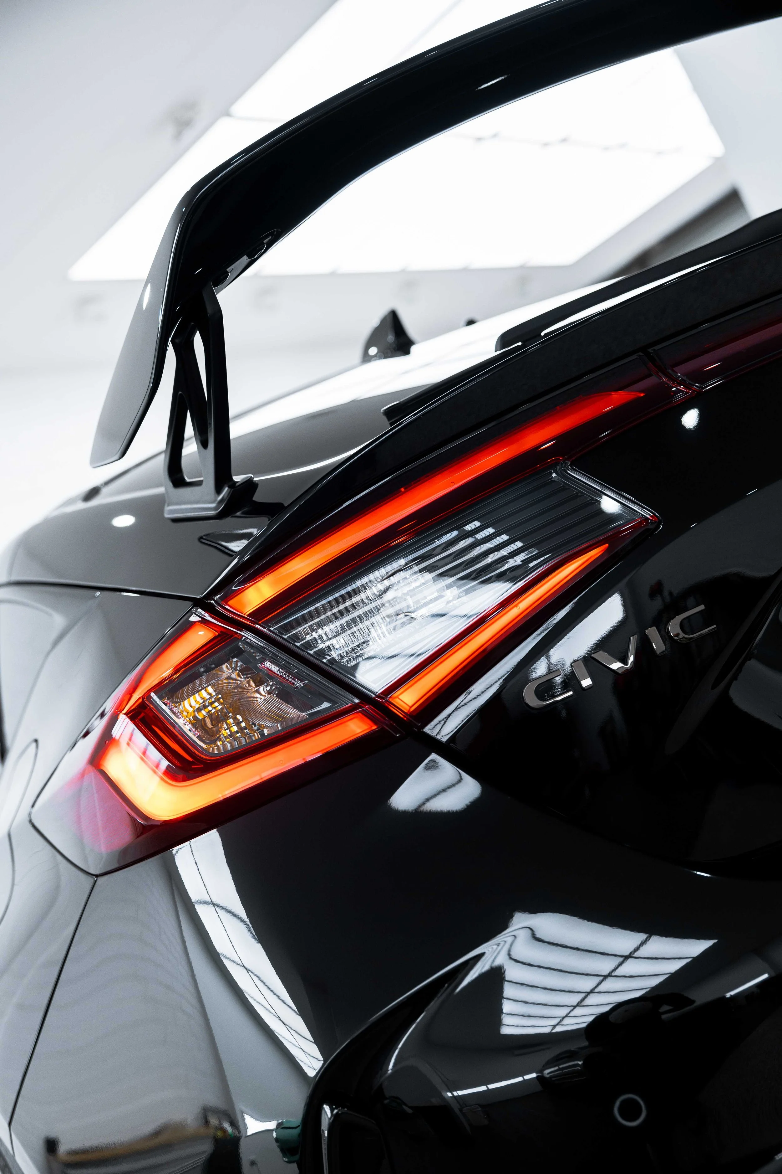Black Honda Civic Type R tail light and rear wing with XPEL Paint Protection Film in Sydney