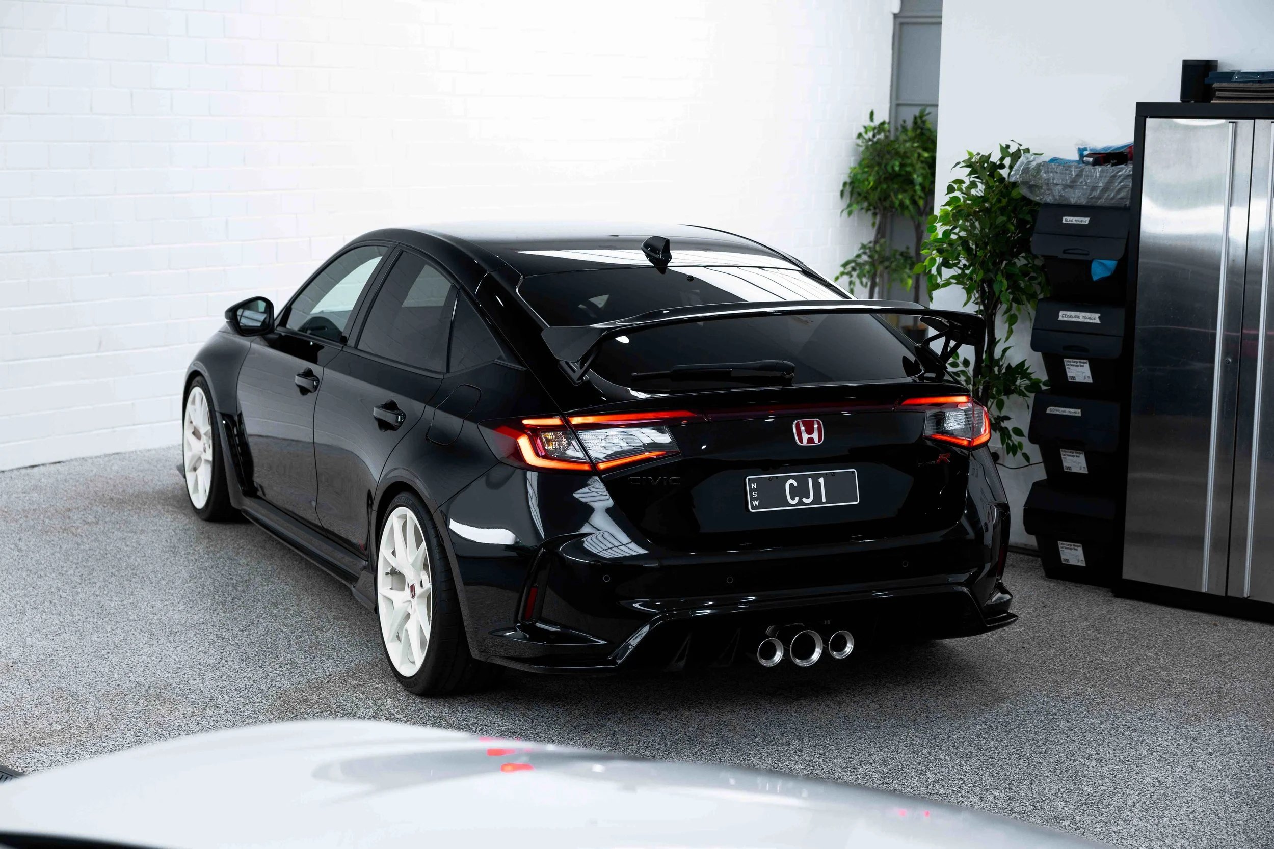 Black Honda Civic Type R rear three quarter view with XPEL Paint Protection Film in Mona Vale