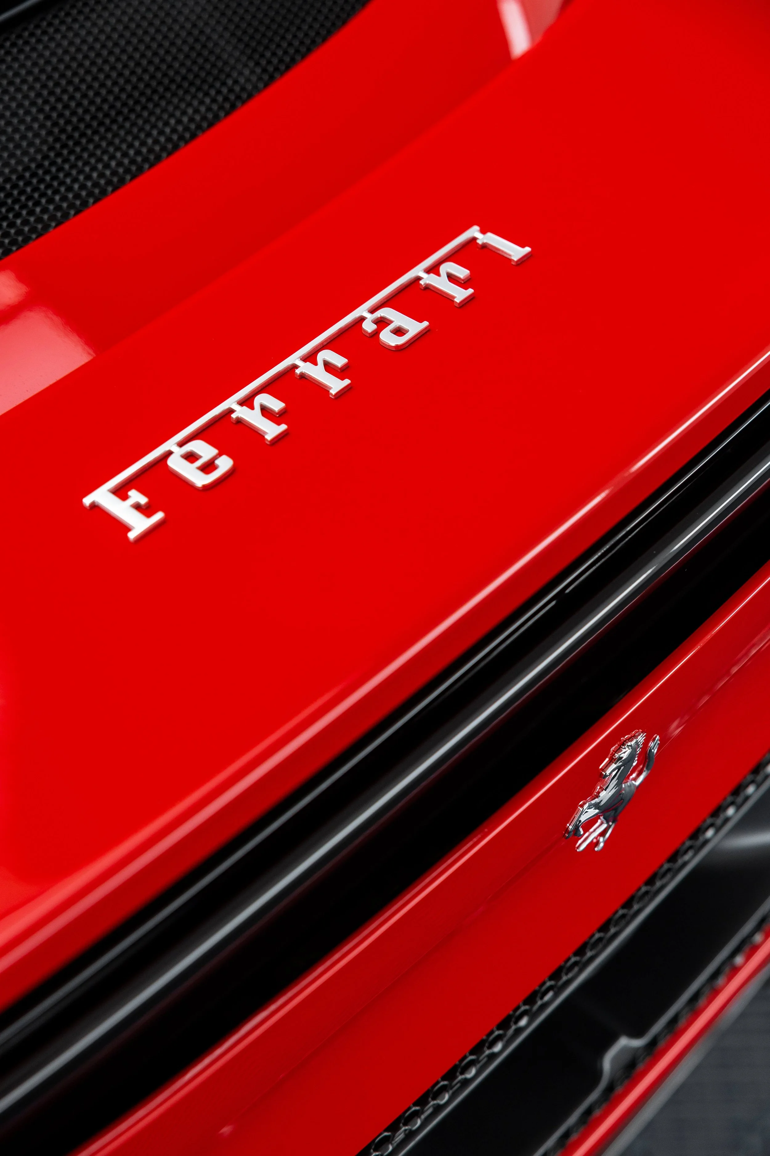 Red Ferrari 296 GTS bonnet Ferrari script and badge with XPEL Paint Protection Film in Sydney