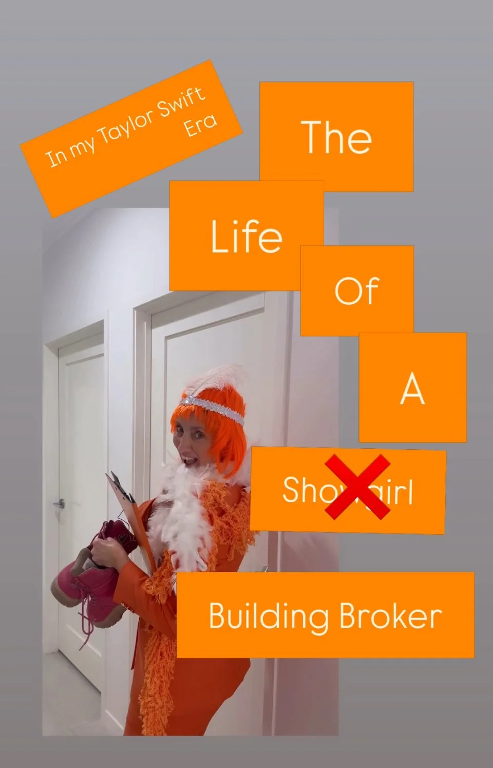 This girl in an orange suit is a Swiftie