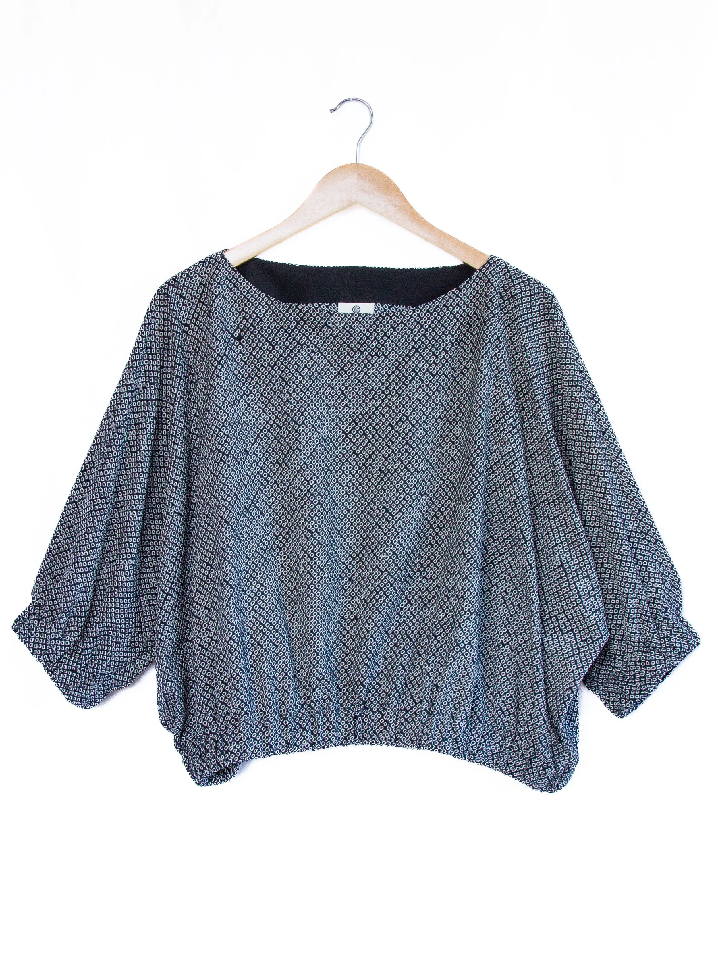 Black Shibori Heko Obi Blouson Top