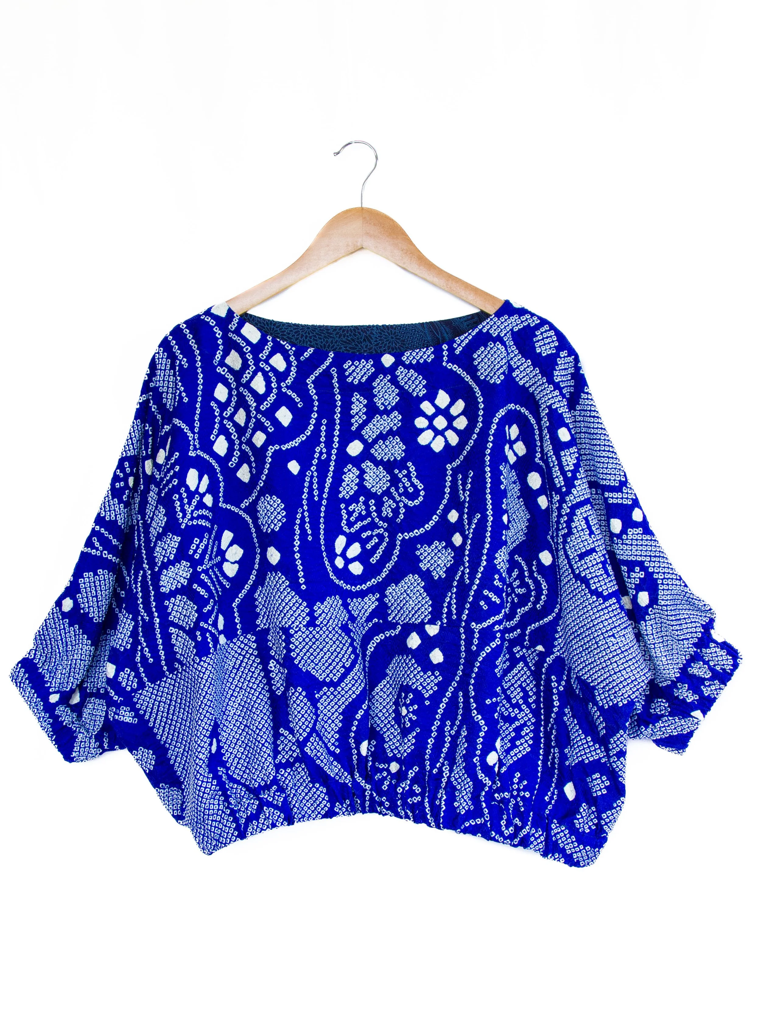 Blue Shibori Kimono Blouson Top