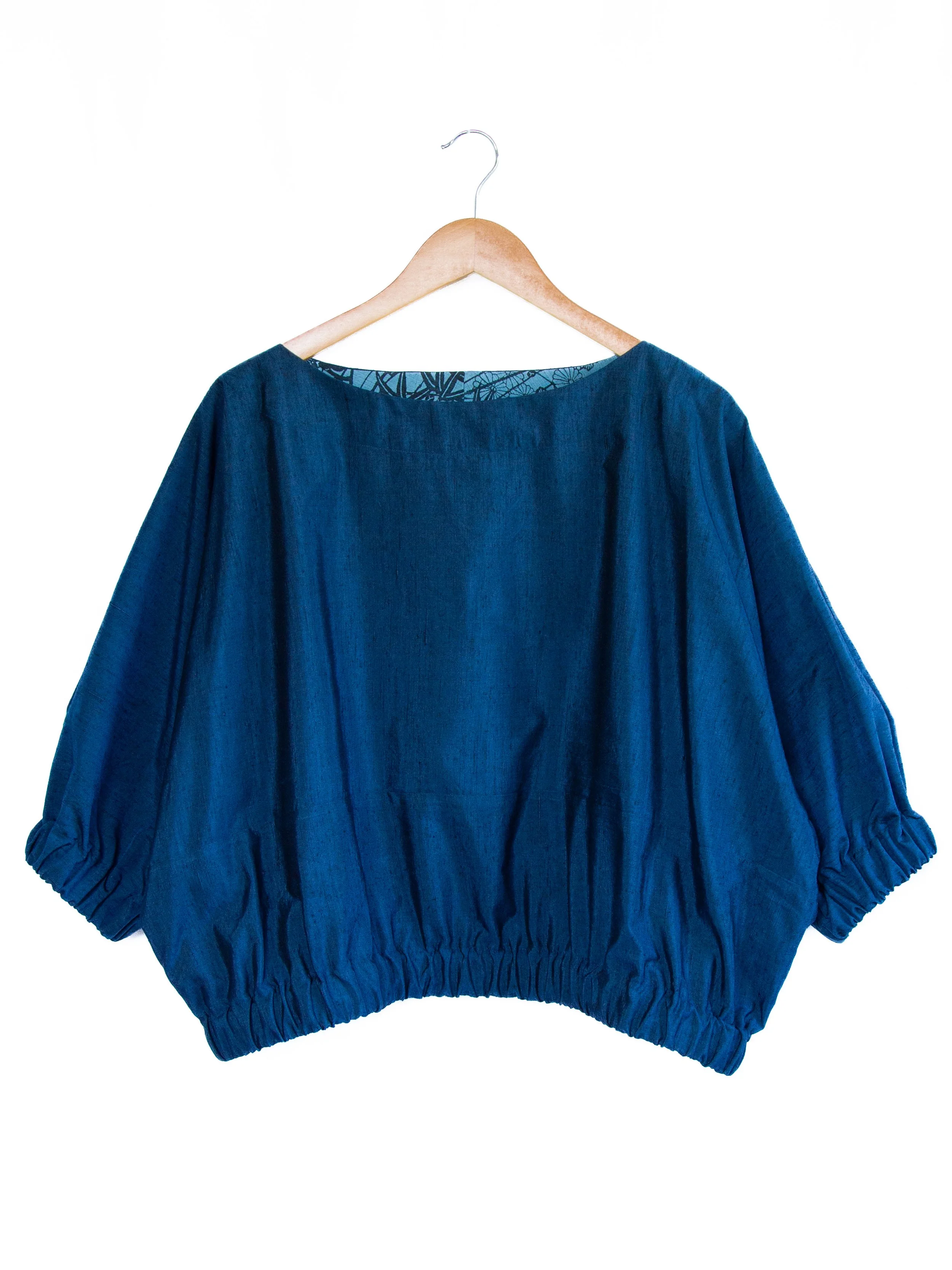 Blue Tsumugi Kimono Blouson Top