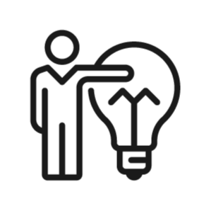 Person pointing at a lightbulb