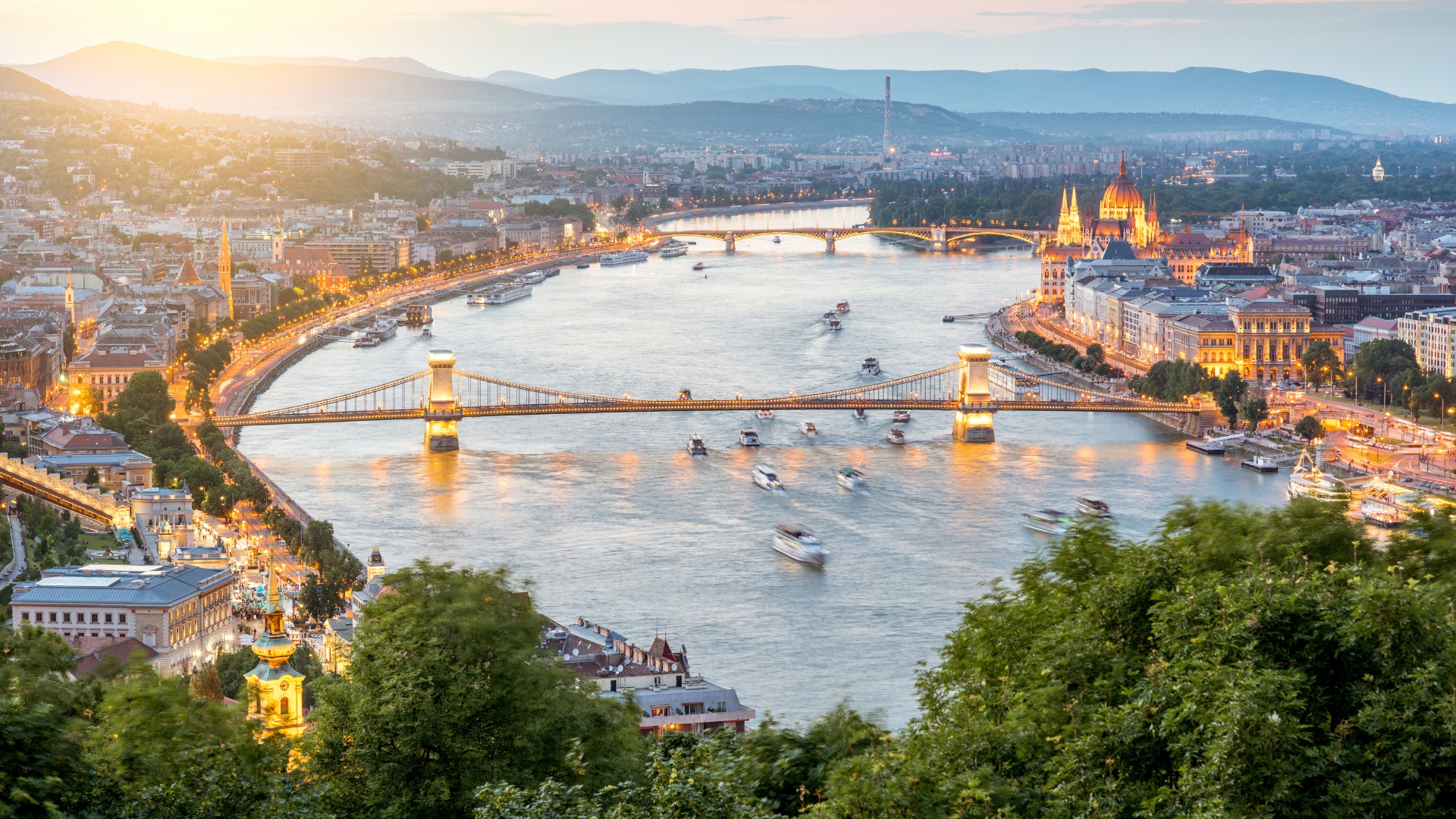 View of the Danube River in Budapest, Hungary.