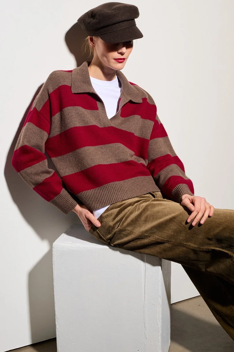 STRIPED RELAXED "BE PEACHY" POLO NECK