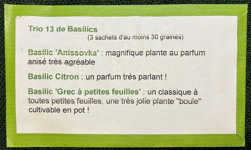 3 basilics #13 : Anissovka, Citron, Grec à petites feuilles