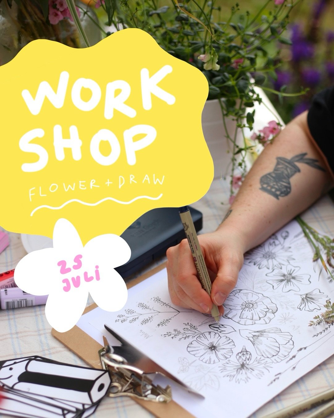Gooooood News&hellip;..
In der Zeichenstunde am Sonntag haben wir es schon angek&uuml;ndigt: Zwei neue Workshops im Juni sind geplant! 🤌🏻✏️🎨

Komm mit uns auf Entdeckungstour in die Blumenwiese und den Garten. In einer kleinen Gruppe sammeln wir a