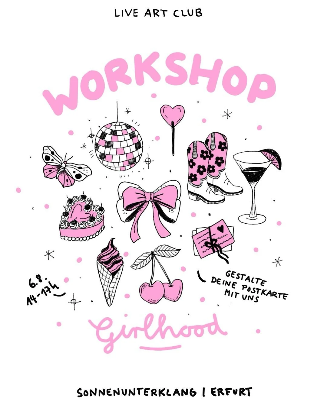N&auml;chste Woche in Erfurt auf dem Sonnenunterklang Festival, sind wir nicht nur mit einem sondern sogar mit zwei Workshops vertreten! 😍

Am 6.8. von 14-17h kannst du zu unserem offen Workshop zum Thema GIRLHOOD Postkarten vorbei kommen. Es ist ke