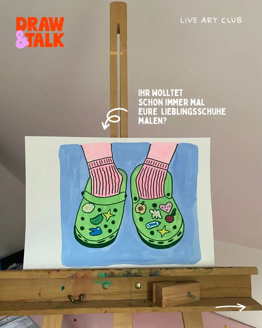 Gibt es ein Outfit welches man nicht mit Crocs und passenden Jibbitz rocken kann? Wir denken nicht! 💌🥒💞🤠

Also schnappt euch ein gut saugendes dickes Acryl Papier, Bleistift &amp; Ratzefummel, Acrylfarbe &amp; Marker nach Wunsch und malt mit uns 