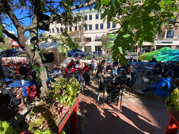 The Phoenix Landing's outdoor patio, used for dining and viewing.