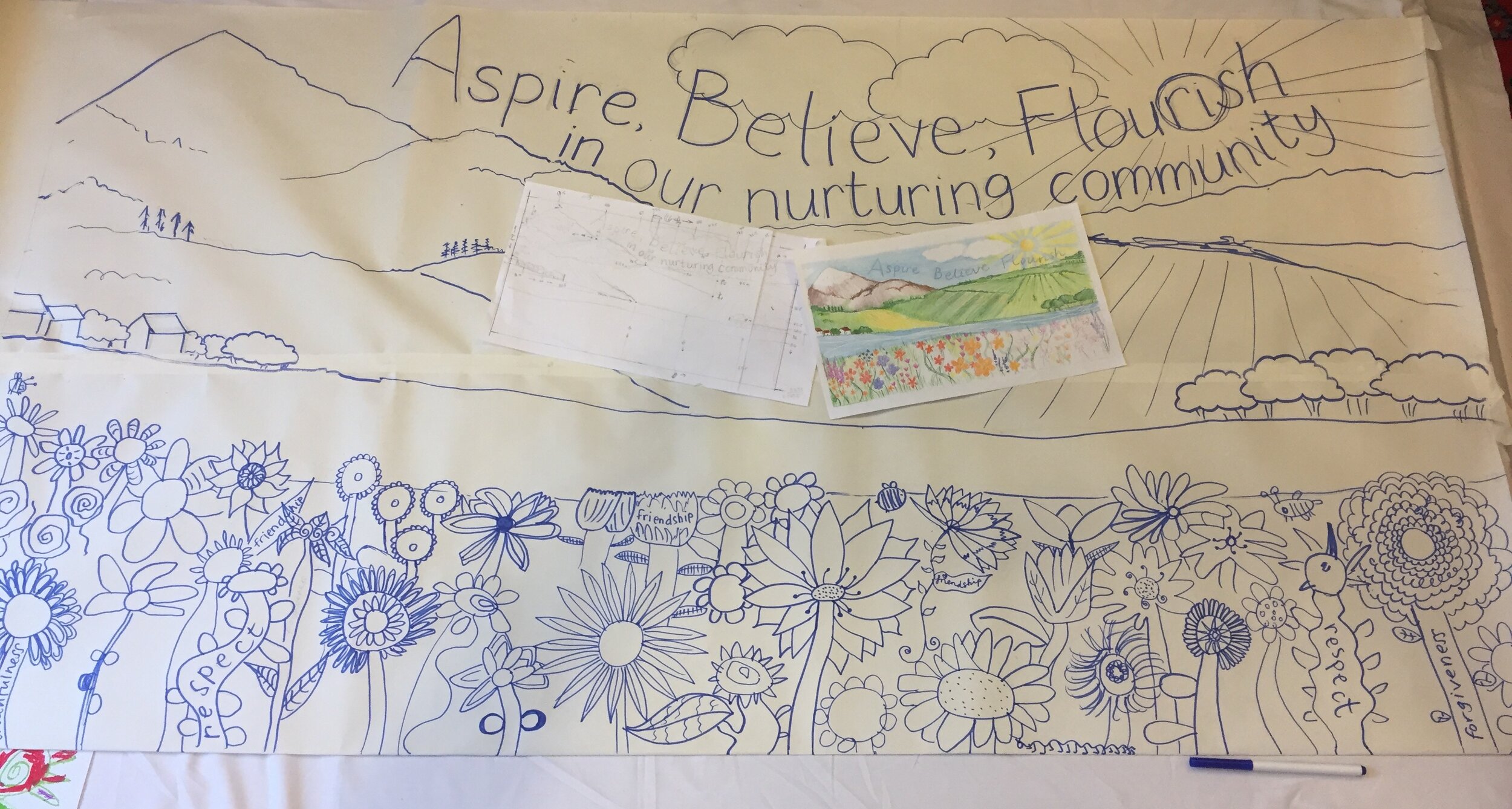 Children's designs incorporated into our final composition