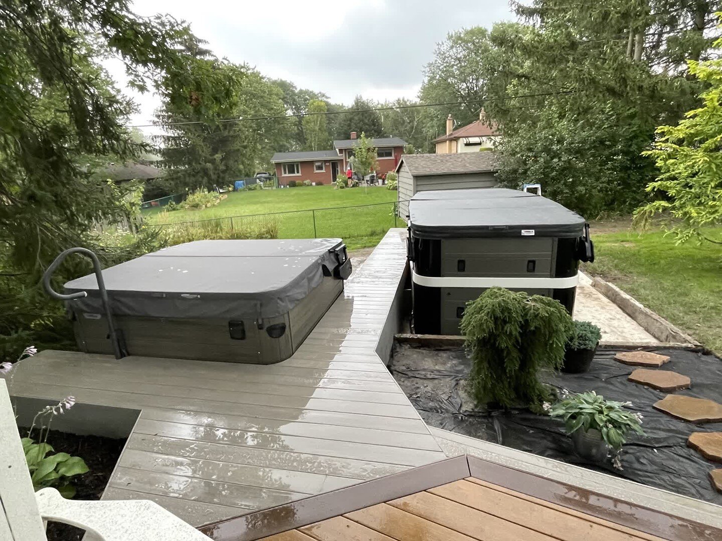 **TRENDING**

Swim Spas have been a popular recent trend in calls from clients lately... with the high lid that's rather large - a walkway ensures for both ease of access and safety!  In this case, the client did a bit of a retread with the step (tha