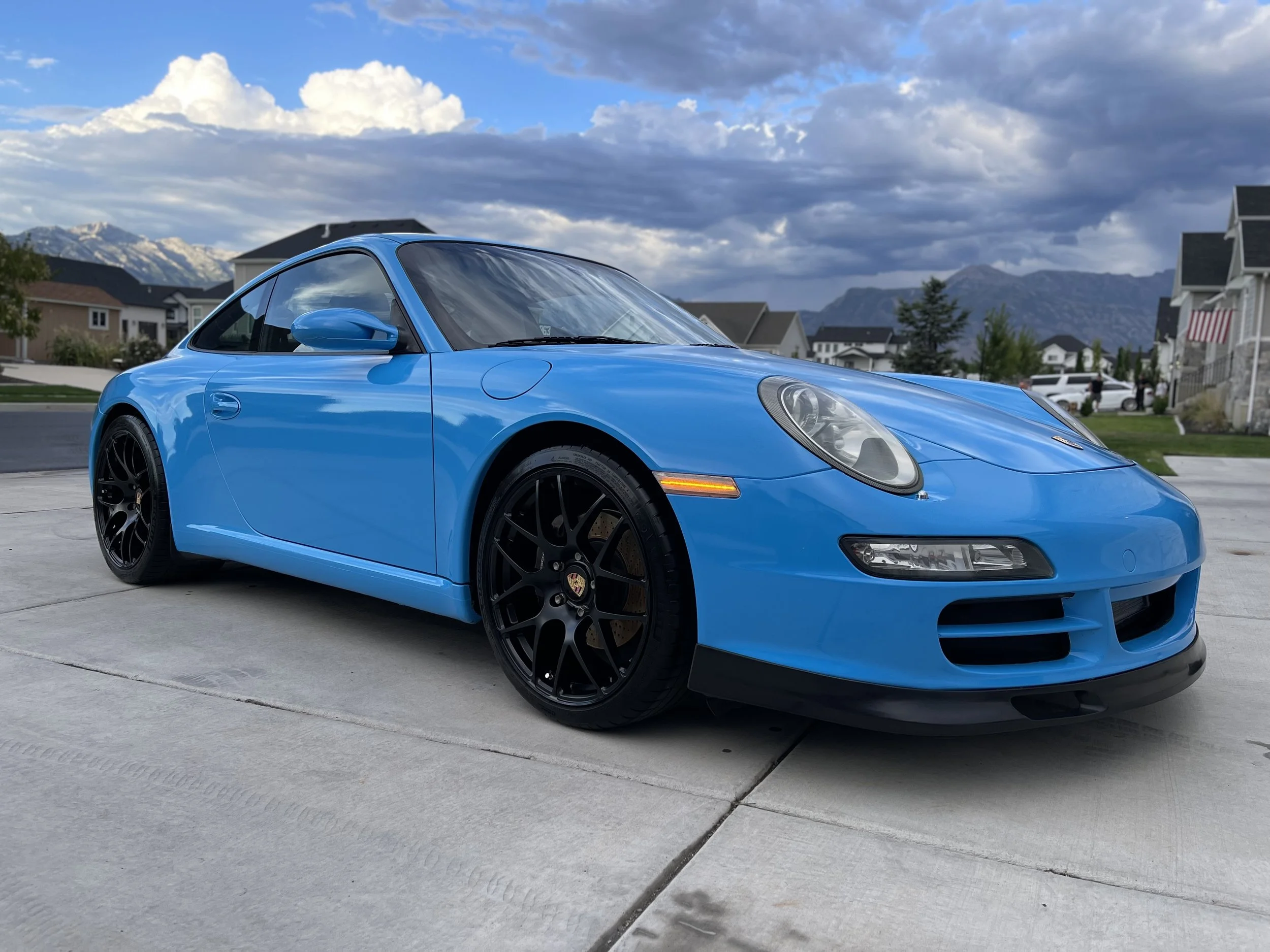 blue porsche exterior detail lehi- wild detail utah