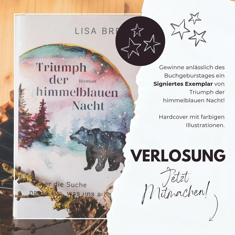 Heute verlos ich ein signiertes Exemplar von meinem Buch &bdquo;Triumph der himmelblauen Nacht! So ein Buchgeburstag will ja auch gefeiert werden.

Mitmachen ist ganz einfach:
1. Den Post liken 
2. Schreibt mir in die Kommentare ob das Buch f&uuml;r 