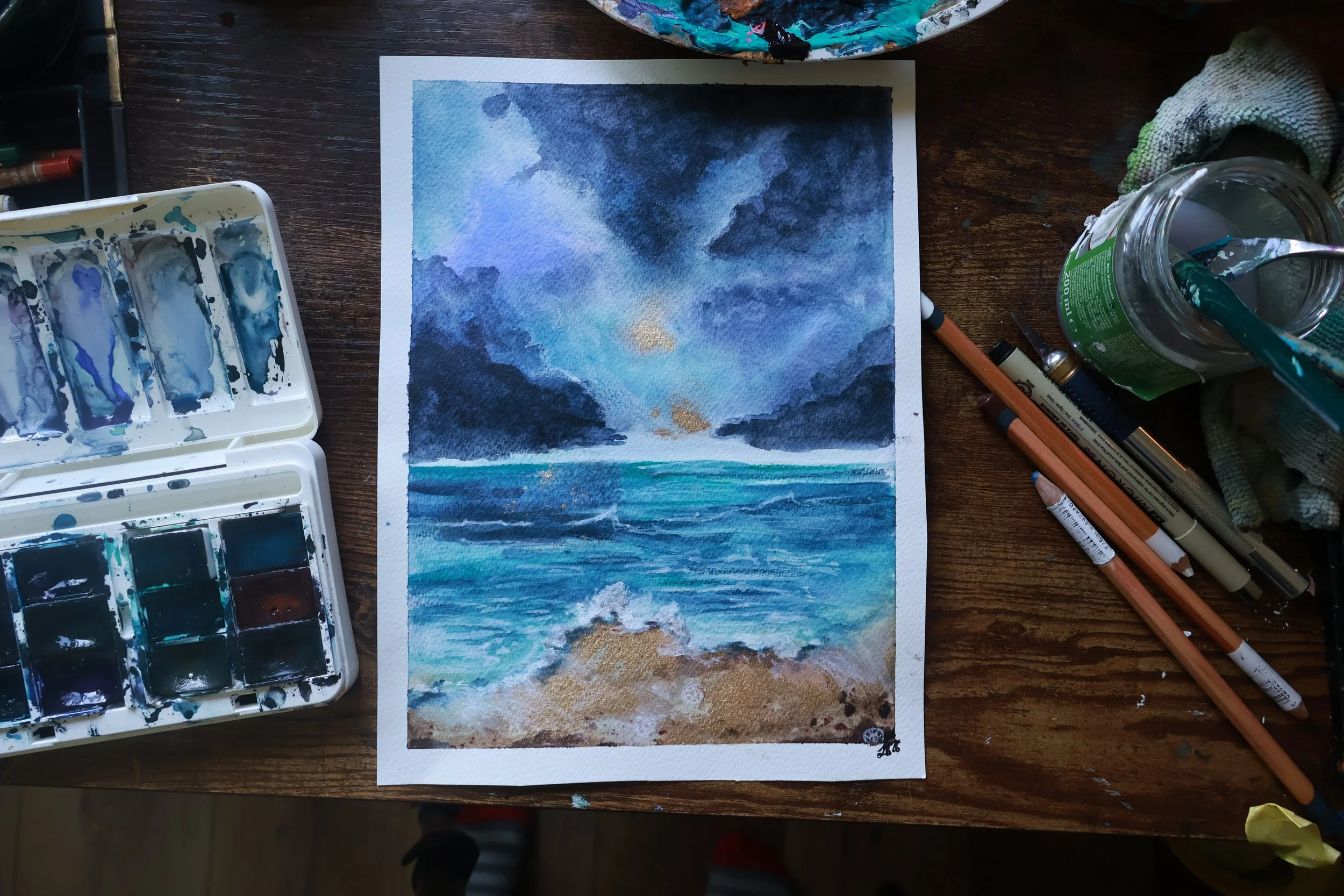 Aquarellbild Meer