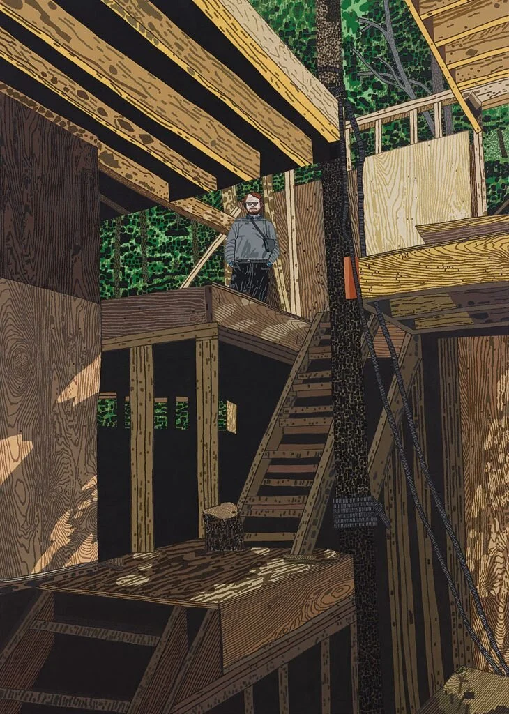 Jonas Wood, Young Architect, 2019. Oil and acrylic on canvas, 110 by 78 inches. © Jonas Wood. Photo: Marten Elder. Courtesy of the artist and Gagosian.