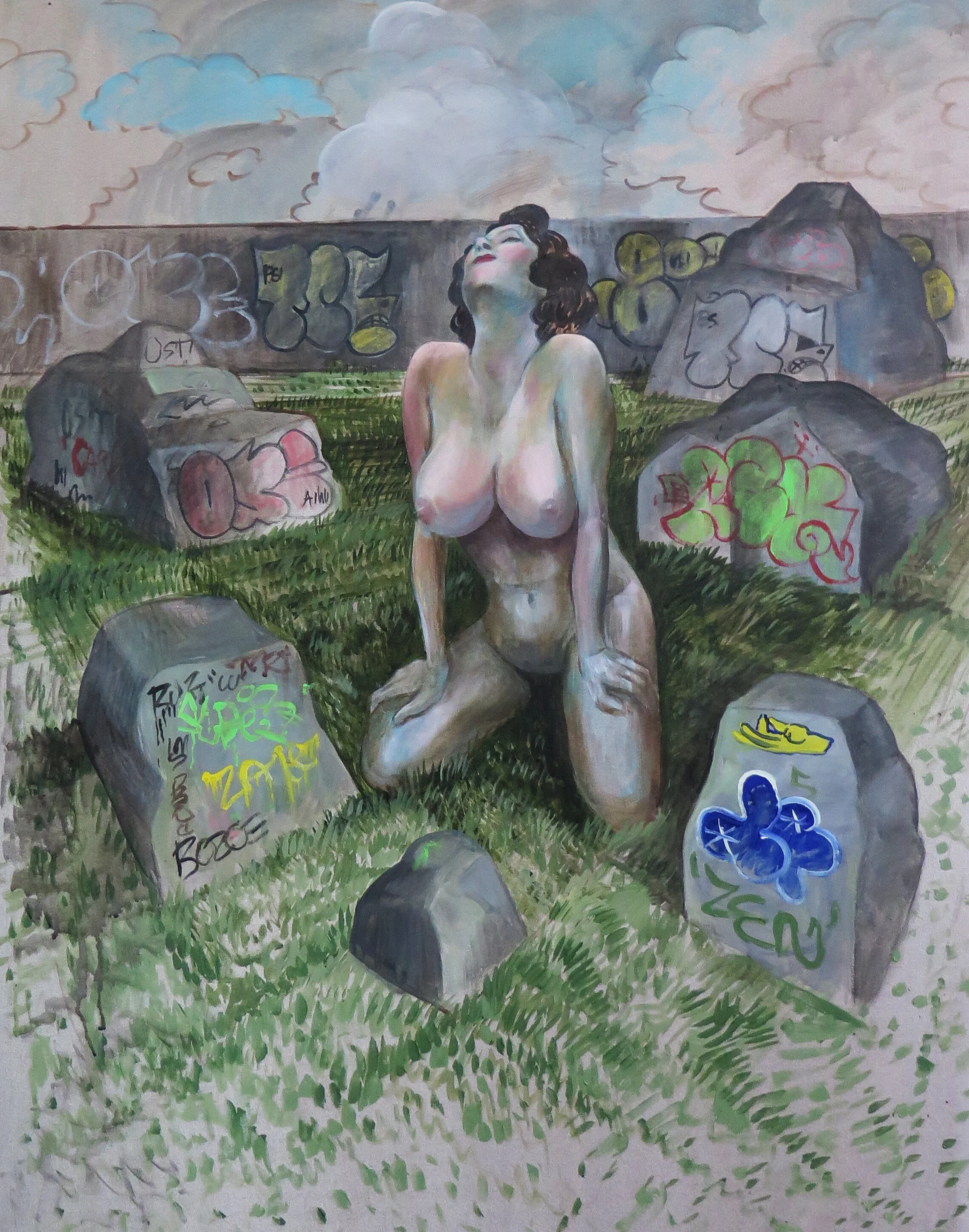 Noah Becker, Woman in a Landscape, 2019. Acrylic on canvas, 48 by 36 inches. Courtesy of the artist.