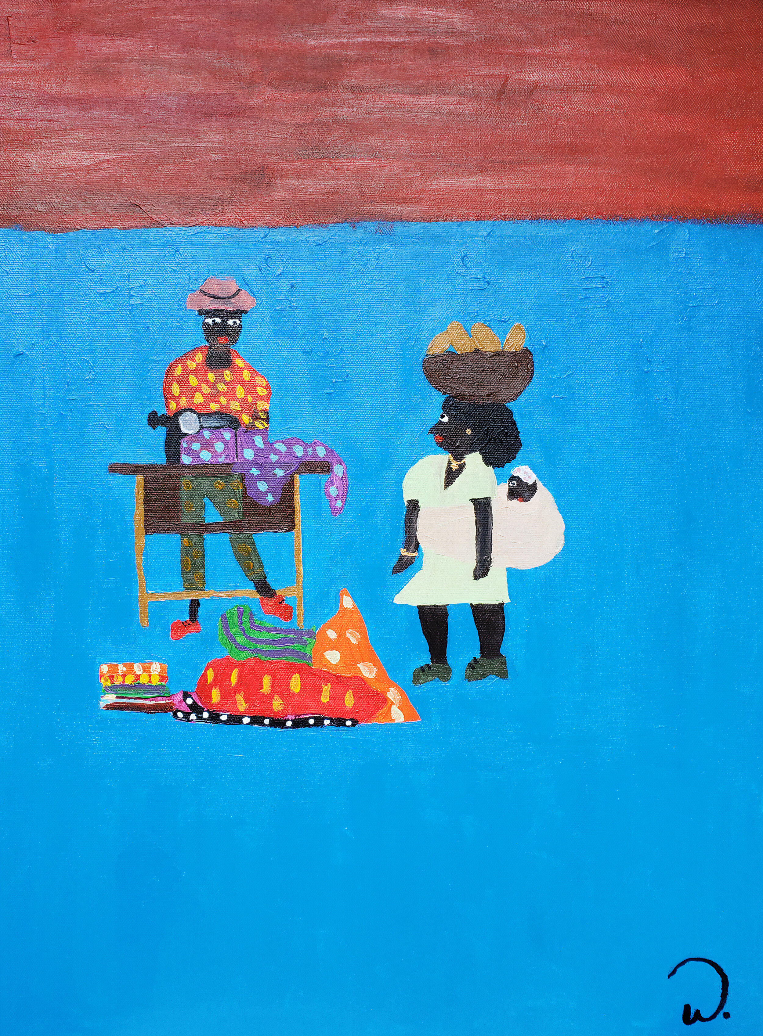 "Obioma, please sew me this style." (2021).
Acrylic on 18"x24" canvas.