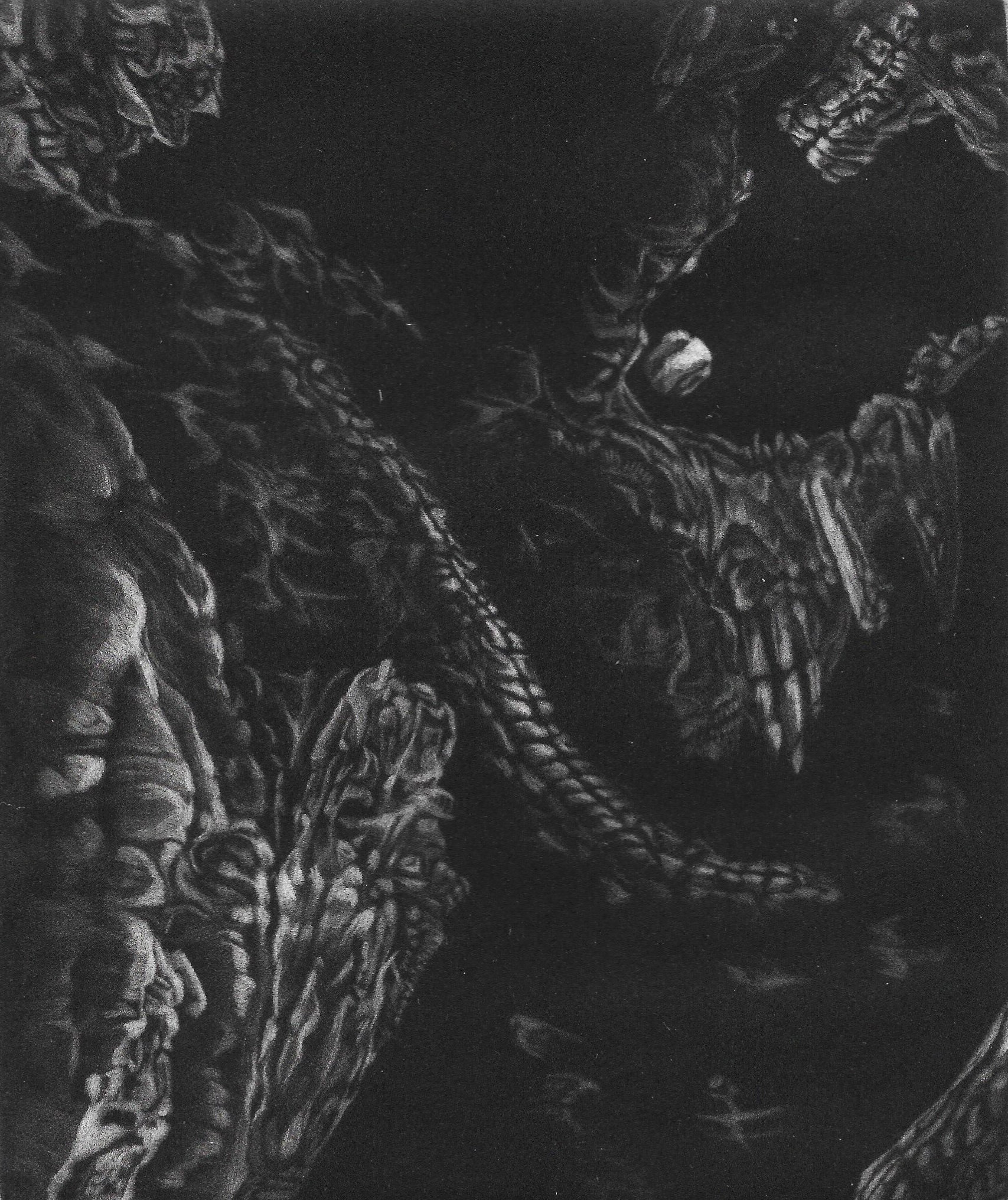 Relax, Gaze into Atrophy, 11" x 9". Mezzotint. 2021.