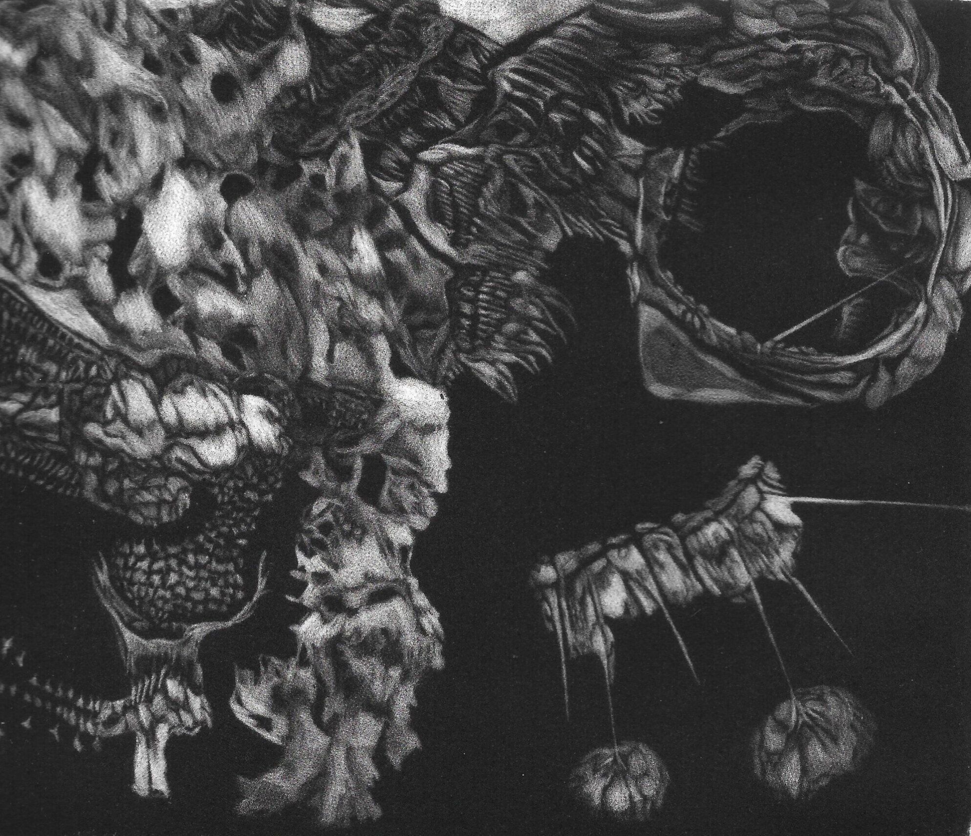 Stifle and Remain Monotonous, 10" x 10". Mezzotint. 2021.