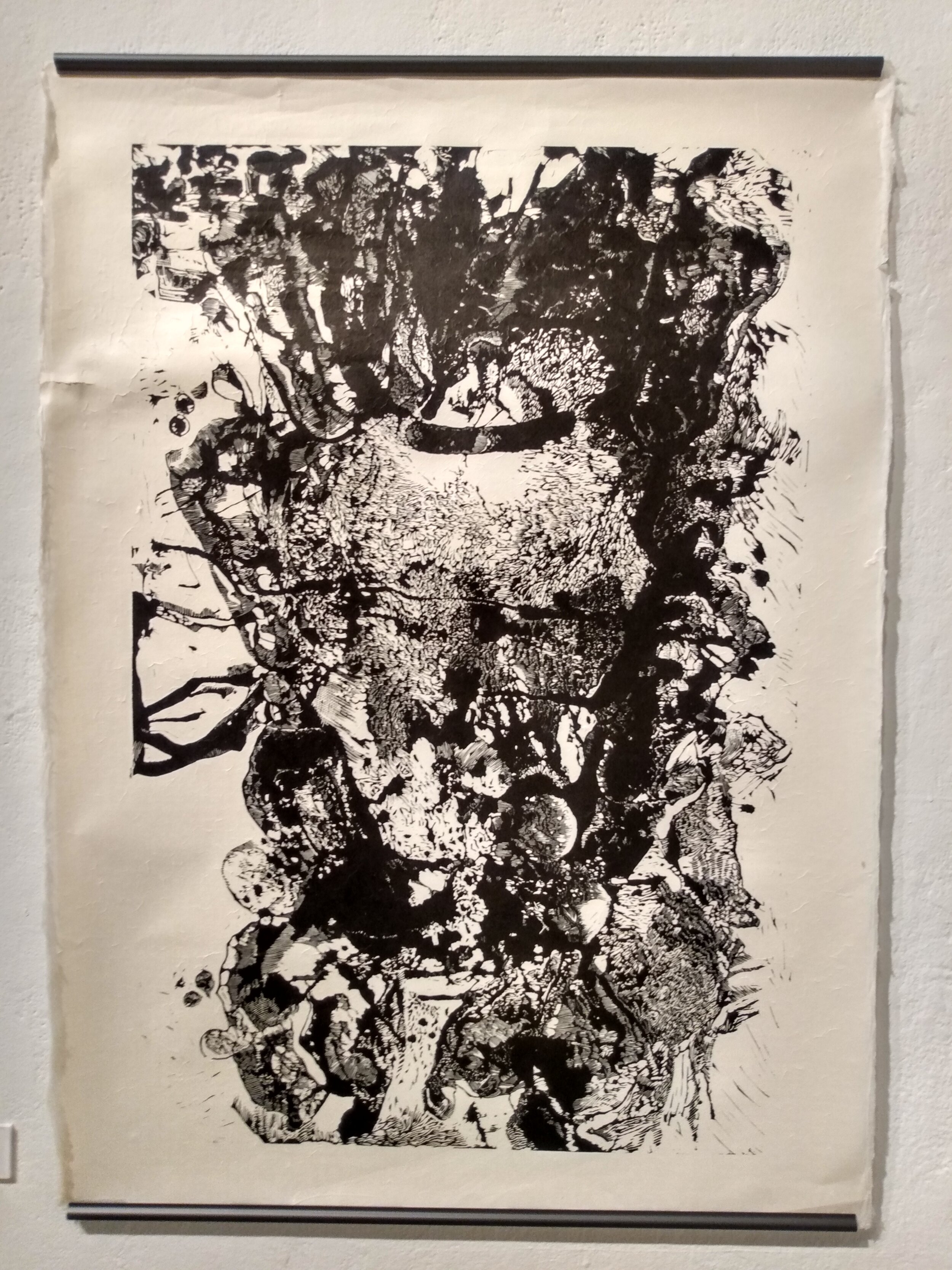 Contemplative Stasis, 42" x 30". Linoleum relief on handmade abaca paper.