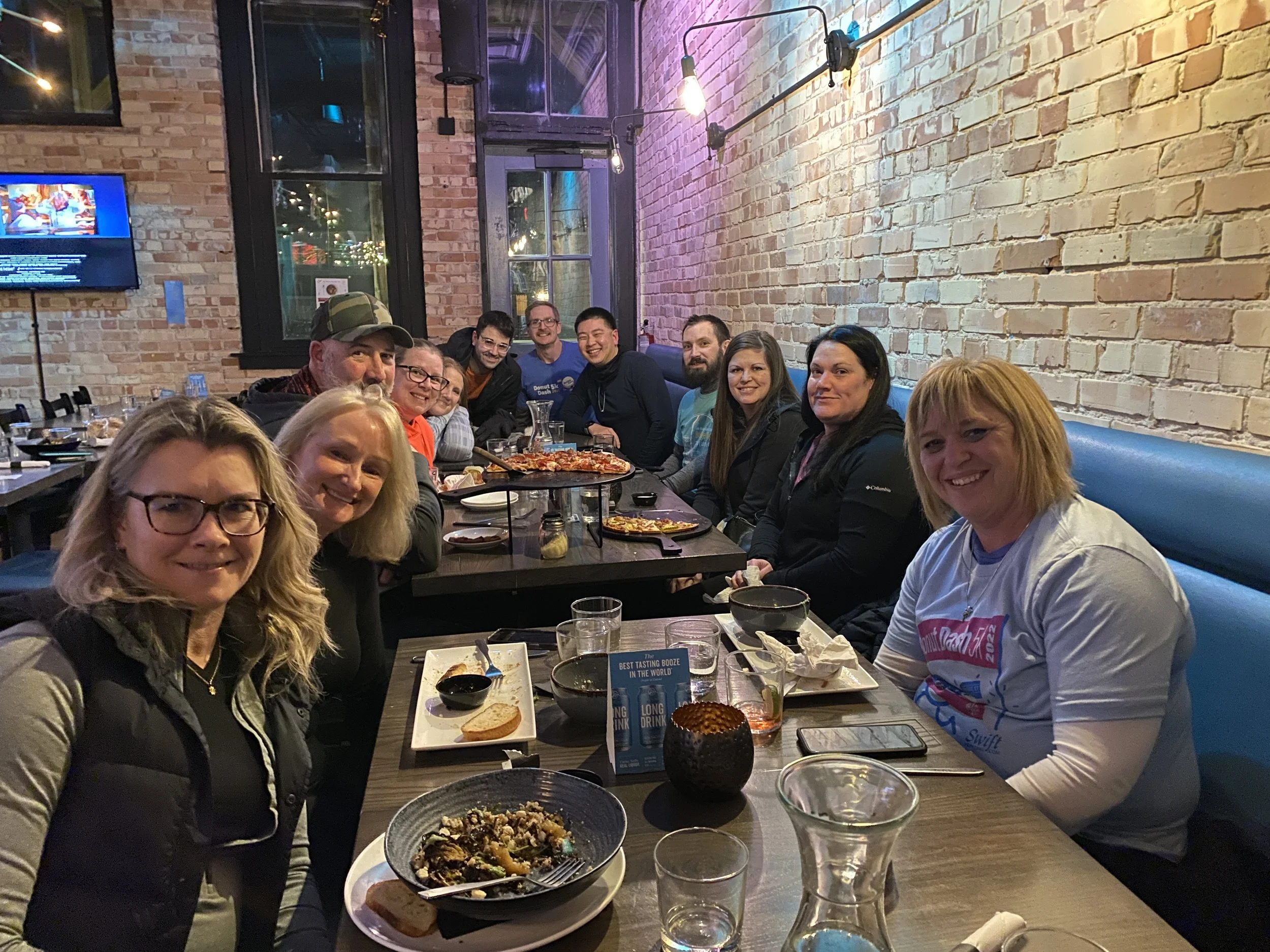 Enjoying Fratellis Kitchen and Bar on Bridge Street in Grand Rapids, Michigan after the  fun  run.